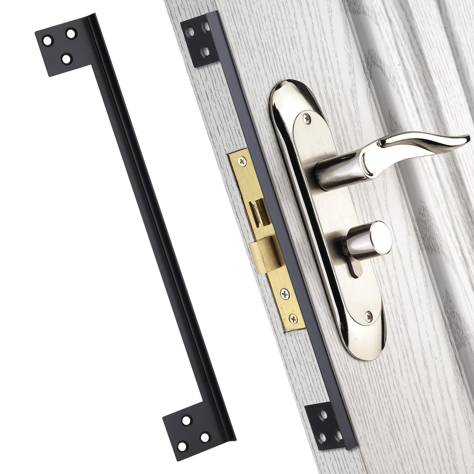Azonee Door Latch Guard Plate, Outswing Door Security Protector, L-Shaped Door Latch Shield, Extra Security Door Locks Door Blocker, Steel Latch Guard Plate Cover (11")
