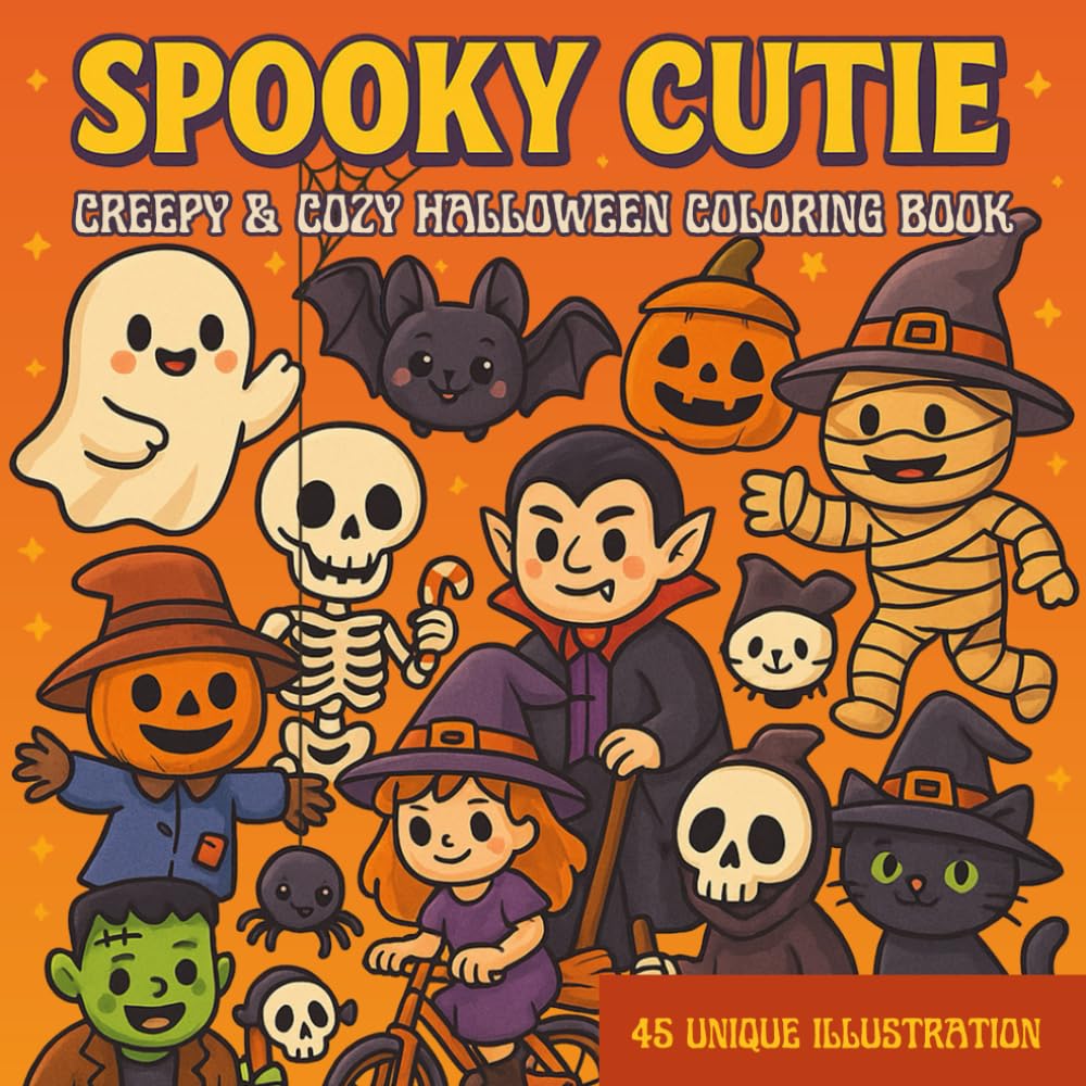 Spooky Cutie: Creepy & Cozy Halloween Coloring Book for Children, Teens and Adults – 45 Unique Illustrations for Relaxation and Fun
