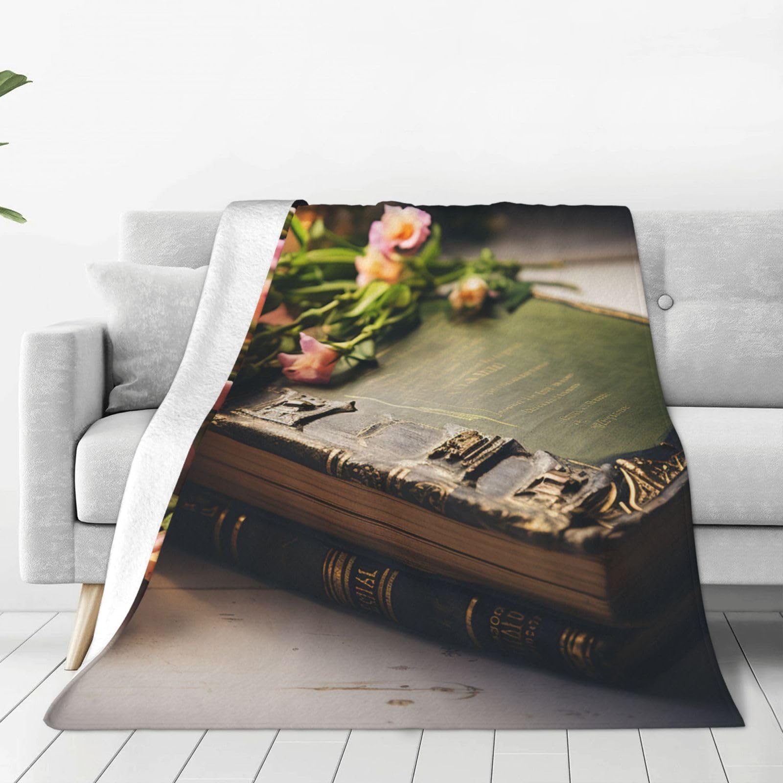 Couverture flanelle haut de gamme réversible 203x152 cm motif vieux livre