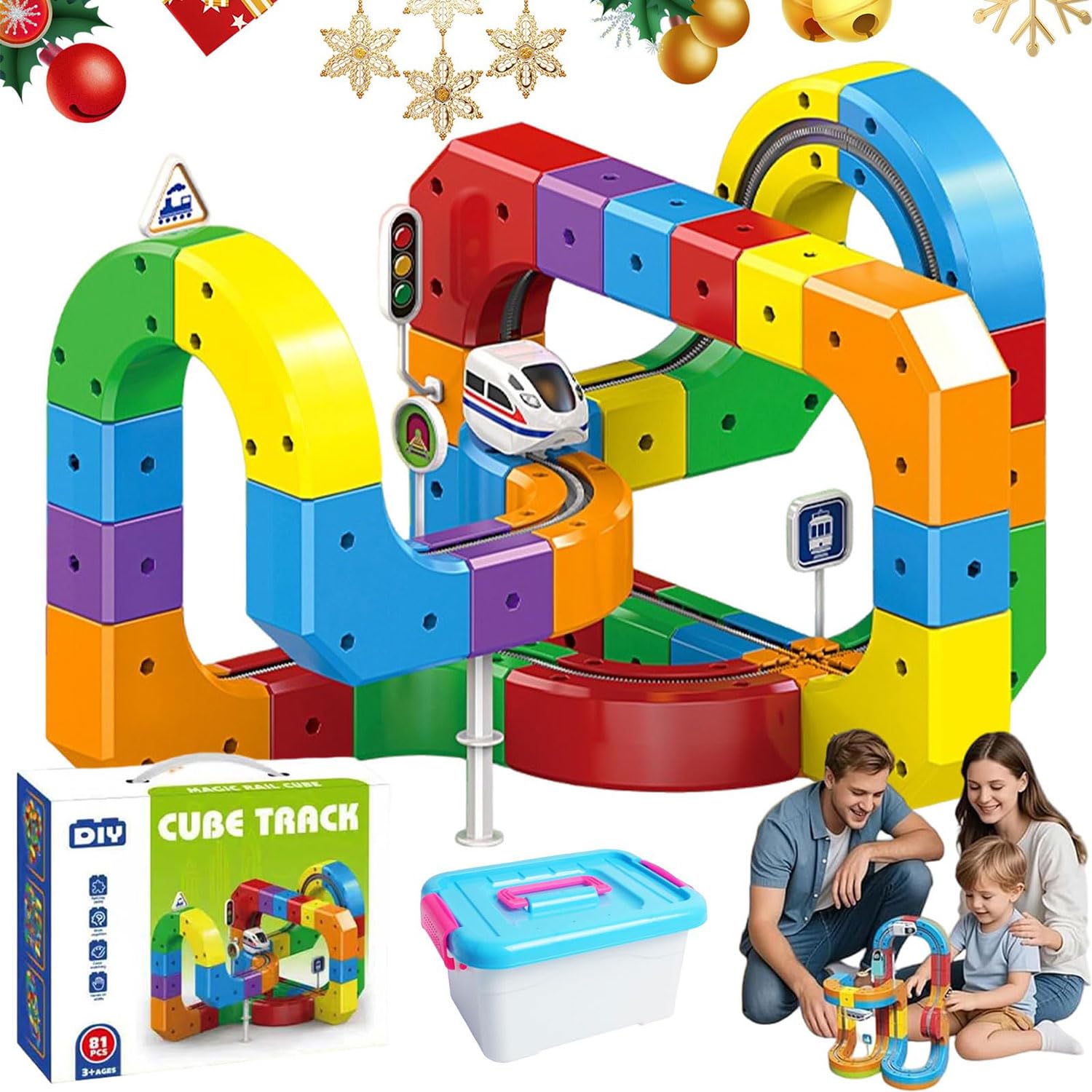Track Fusion-speelgoed, 2026 nieuwe Magic Rail Cube-treinset, 3D ingebedde lay-outs, Rail Cube magnetische trein, elektrische treinset, Trackfusion- trein, kerstverjaardagscadeau voor kinderen 81PCS