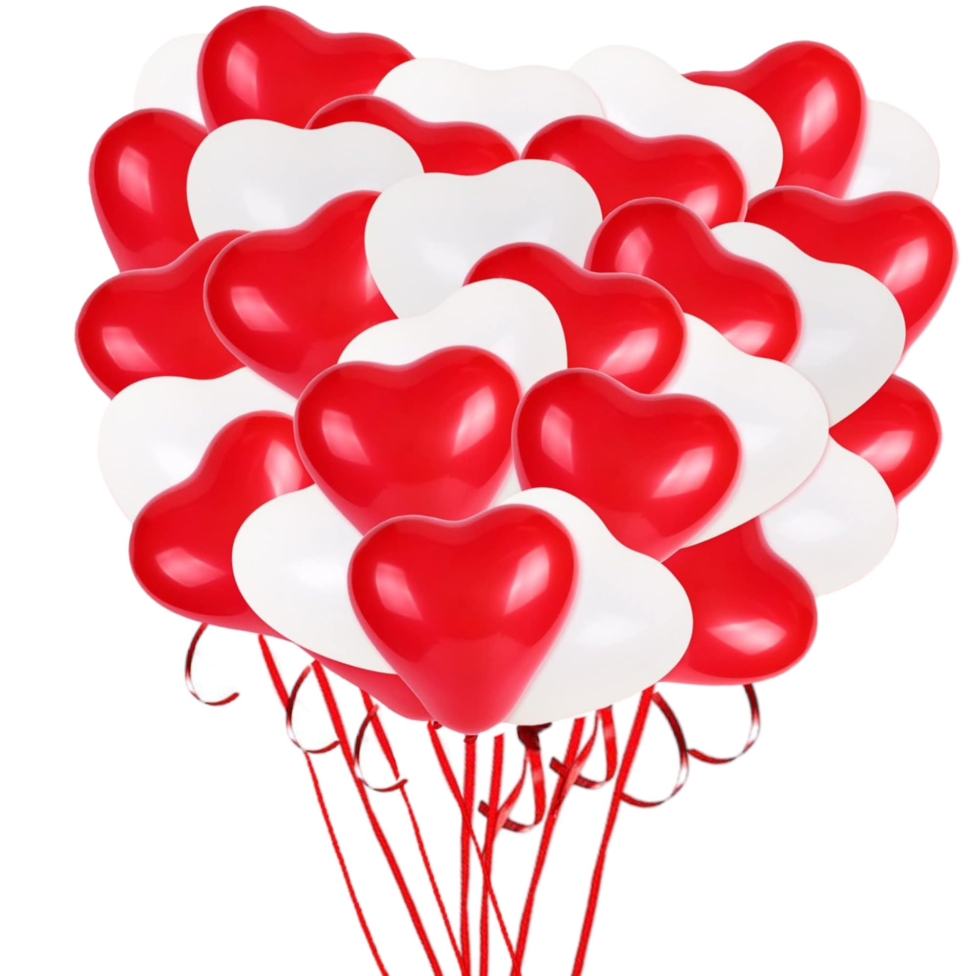 50 Pcs Red White Heart Balloons Valentine’s Day Decorations – Romantic Valentine Balloon Decors Wedding Anniversary Birthday Kid’s Balloons Latex 12 Inches