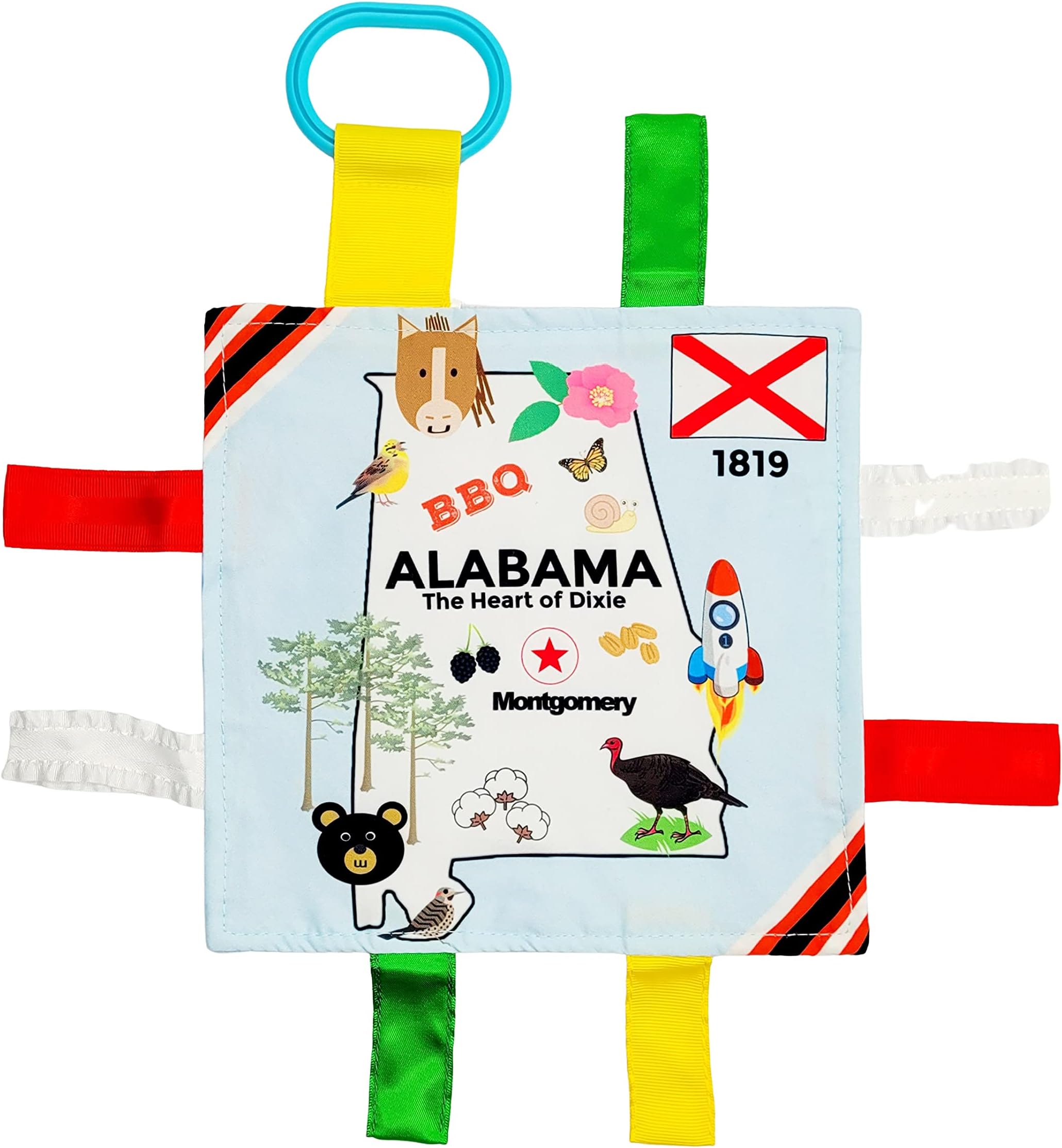Alabama Bama Baby Tag Crinkle Me Stroller Toy Lovey for Tummy Time, Sensory Play, Traveling and Photography