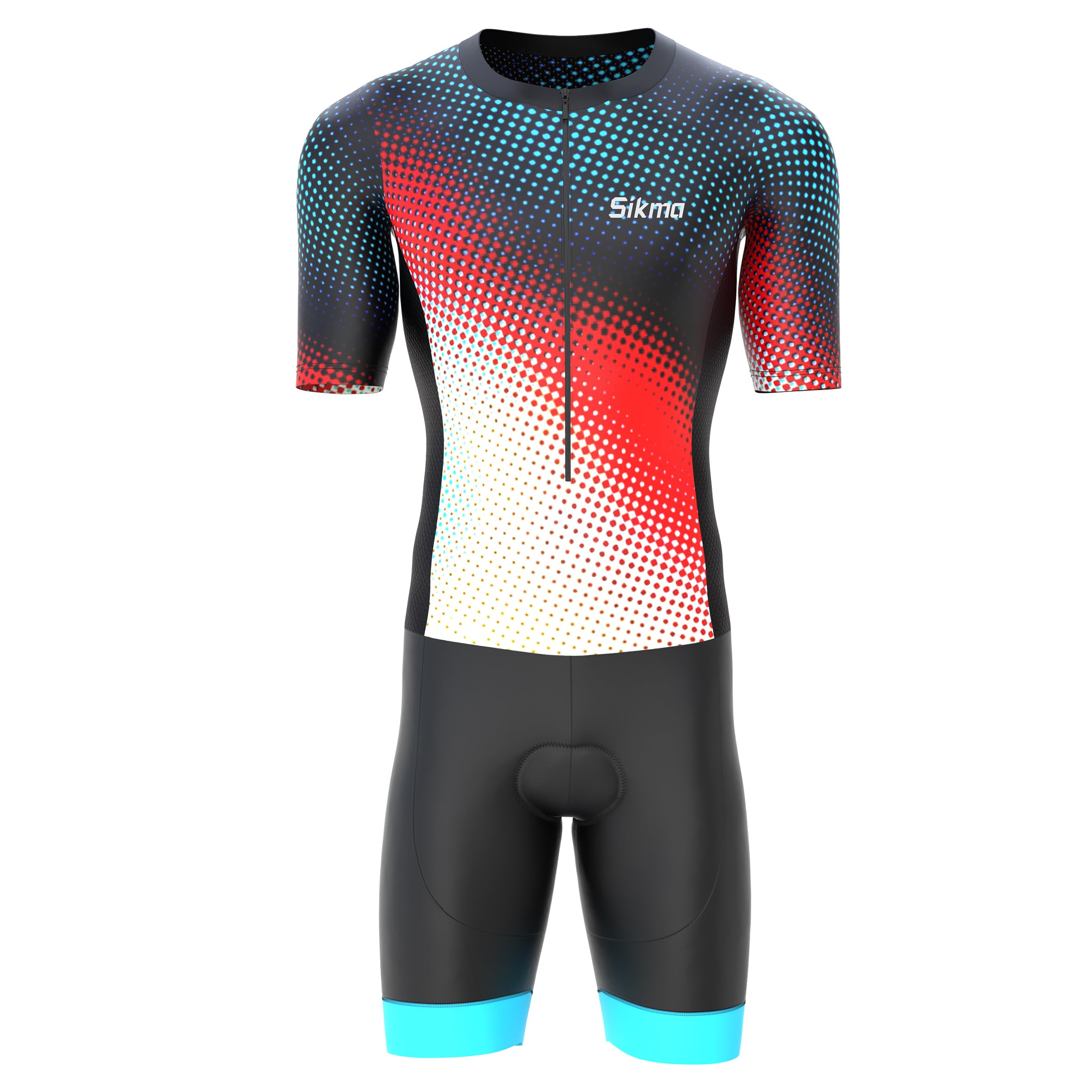 Sikma Combinaison de triathlon à manches mi-longues pour homme en maille respirante rembourrée avec réflexion haute visibilité, une poche arrière et bande élastique pour les jambes