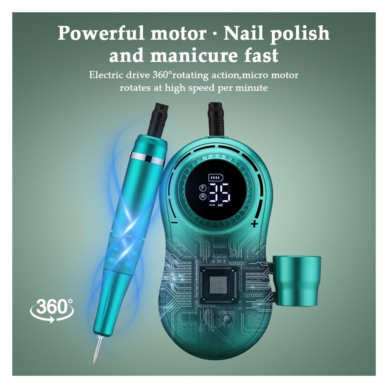 Torno para Uñas, Taladro eléctrico for uñas, juego de fresas de manicura de 35000RPM, lima de pedicura de uñas eléctrica verde Retro for esmalte de Gel