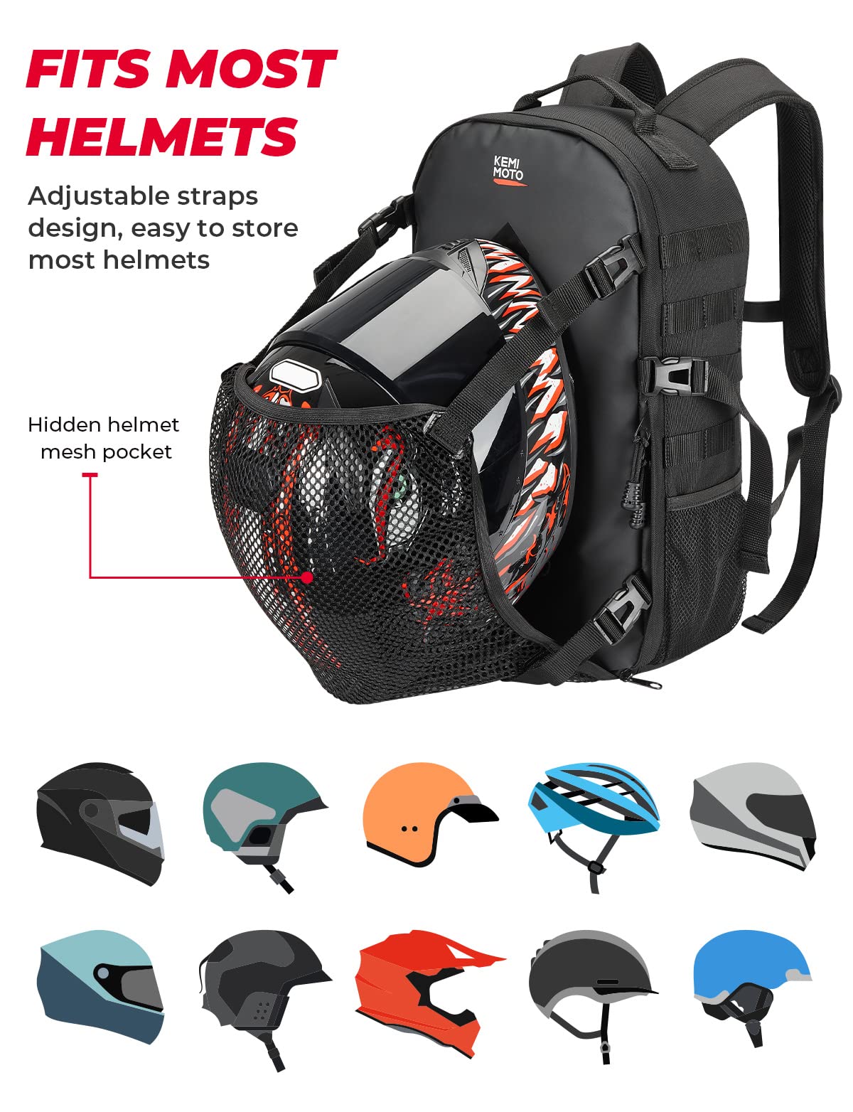 Amazon.com: KEMIMOTO Motorcycle Helmet Backpack, 20L Bag With
