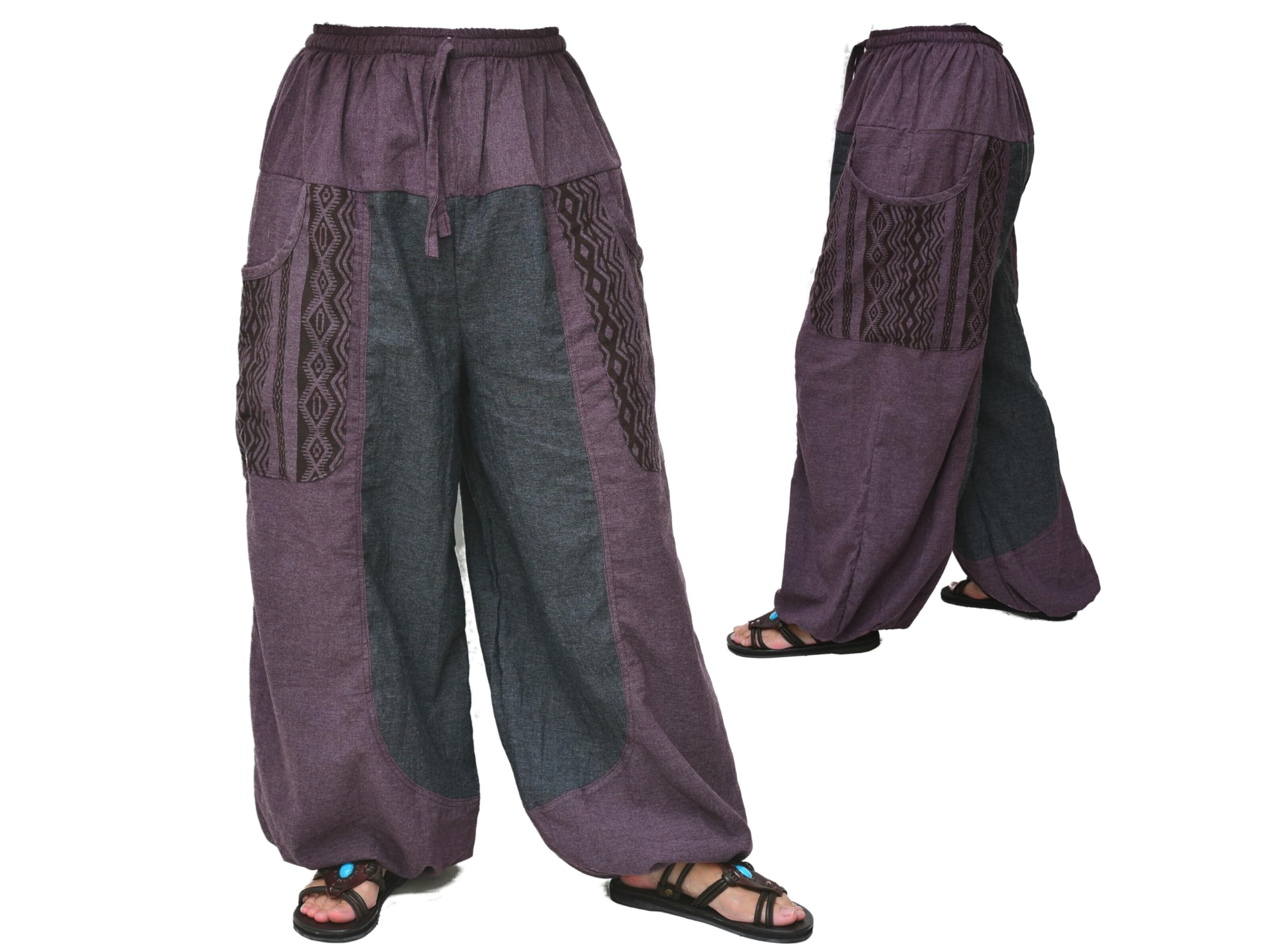 Siamrose Baggy Yoga Harem Pants Men Women Casual Lounge Trousers Two-Colored, 2 Pockets Purple Gray