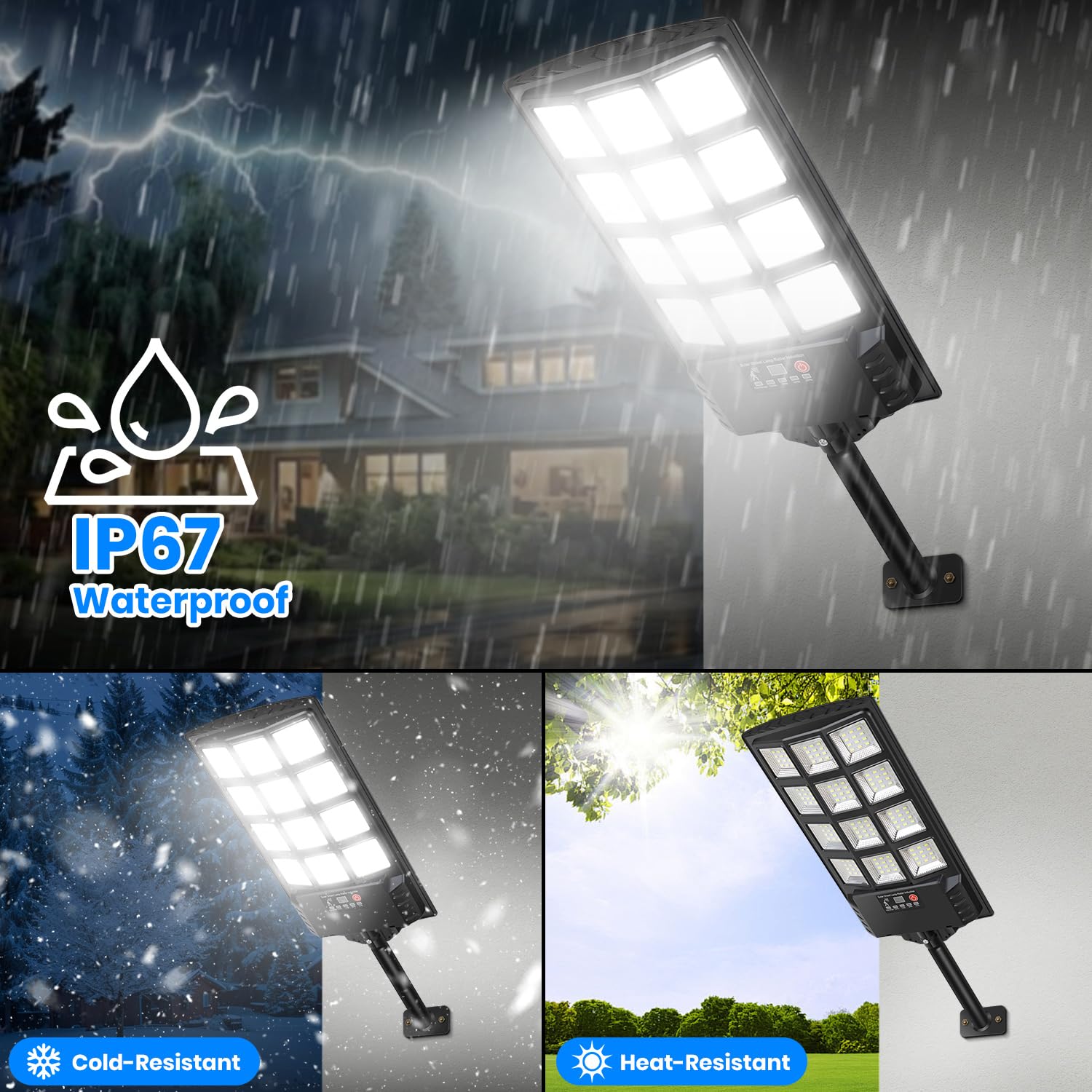 Farolas Solares Exterior 400W, 6500K Potente Foco LED Solar con Control Remoto, IP67 Impermeable Farola Solar Sensor de Movimiento, Lámpara Exterior Luz de Seguridad Jardín Patio, 1 Pack