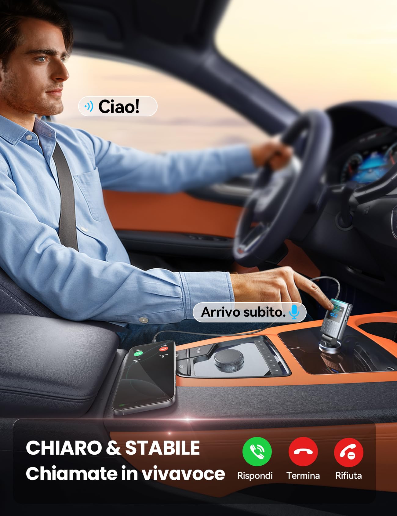 JOYROOM 90W Radio Bluetooth 5.4 Auto,【100CM Cavo Retrattile & Ricarica Rapida PD 45W】2026 Trasmettitore FM Bluetooth per Auto, 24V/12V Caricabatterie Auto con Chiamata Vivavoce per iPhone 17/Samsung