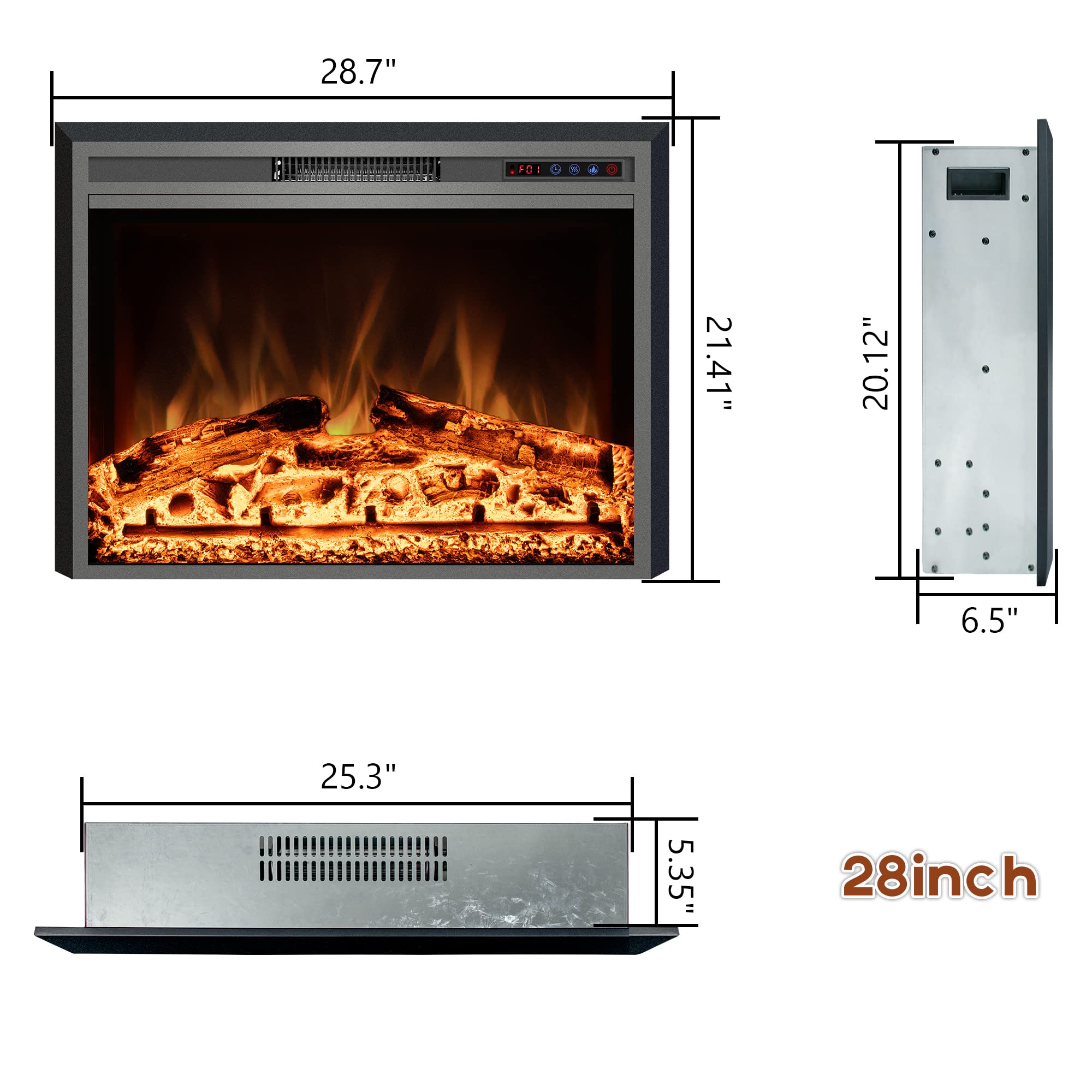 Amazon.com: Kentsky Electric Fireplace, 28 Electric Fireplace Inserts,  Recessed Fireplace Heater with Remote Control, Adjustable Flame Colors,  Timeru0026Overheating Protection, 750/1500W : Home u0026 Kitchen