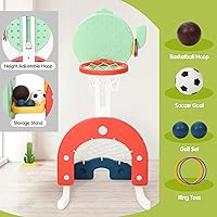 Vista 5 de 7 in 1 Toddler Slide and Swing Set, Kids Freestanding Slide Climber with Adjustable Swing and Basketball Hoop, Soccer Golf and Ring Toss Game