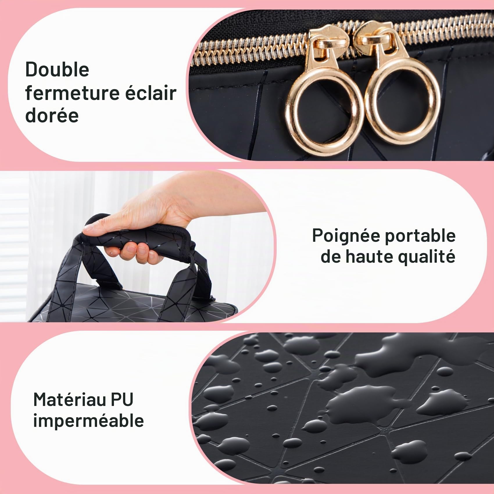 Uross Organisateur de Vernis à Ongles pour 60 flacons de Vernis à Ongles et 1 Lampe à Ongles LED, Sac de Rangement de Vernis à Ongles pour Accessoires de manucure（Noir）