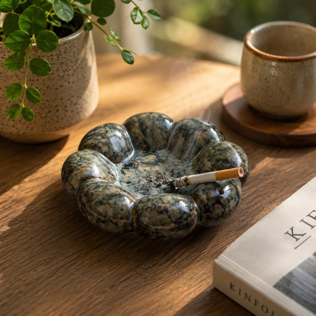 Beyond Homes Multipurpose Ashtray, Natural Glazed Glossy Finish, Decorative Showpiece for Home, Office, Bar, Cafe, and Lounge Decor, with Durable and Elegant Design (Metallic Brown Abstract)-picture-10