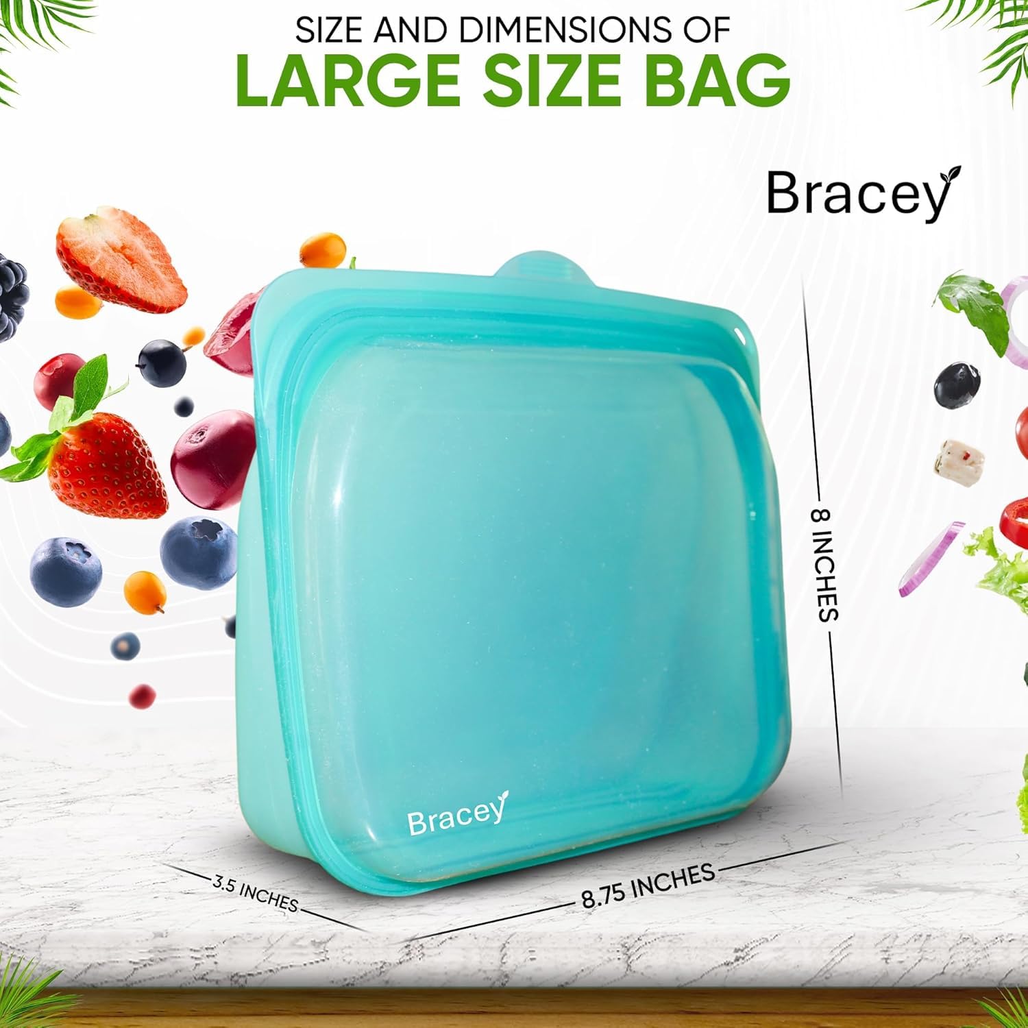 Bolsas reutilizables de silicona para almacenamiento de alimentos, bolsa de tamaño grande multiusos, color blanco y azul, paquete de 2, aptas para microondas, lavavajillas y congelador, sin