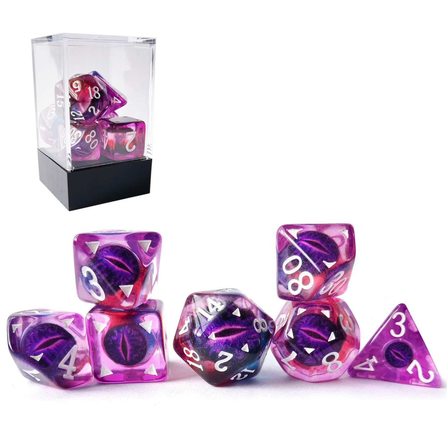 Bescon Dragon Eye RPG Dice Set of 7, Dragon Eye Polyhedral Dice, Purple Eye Set