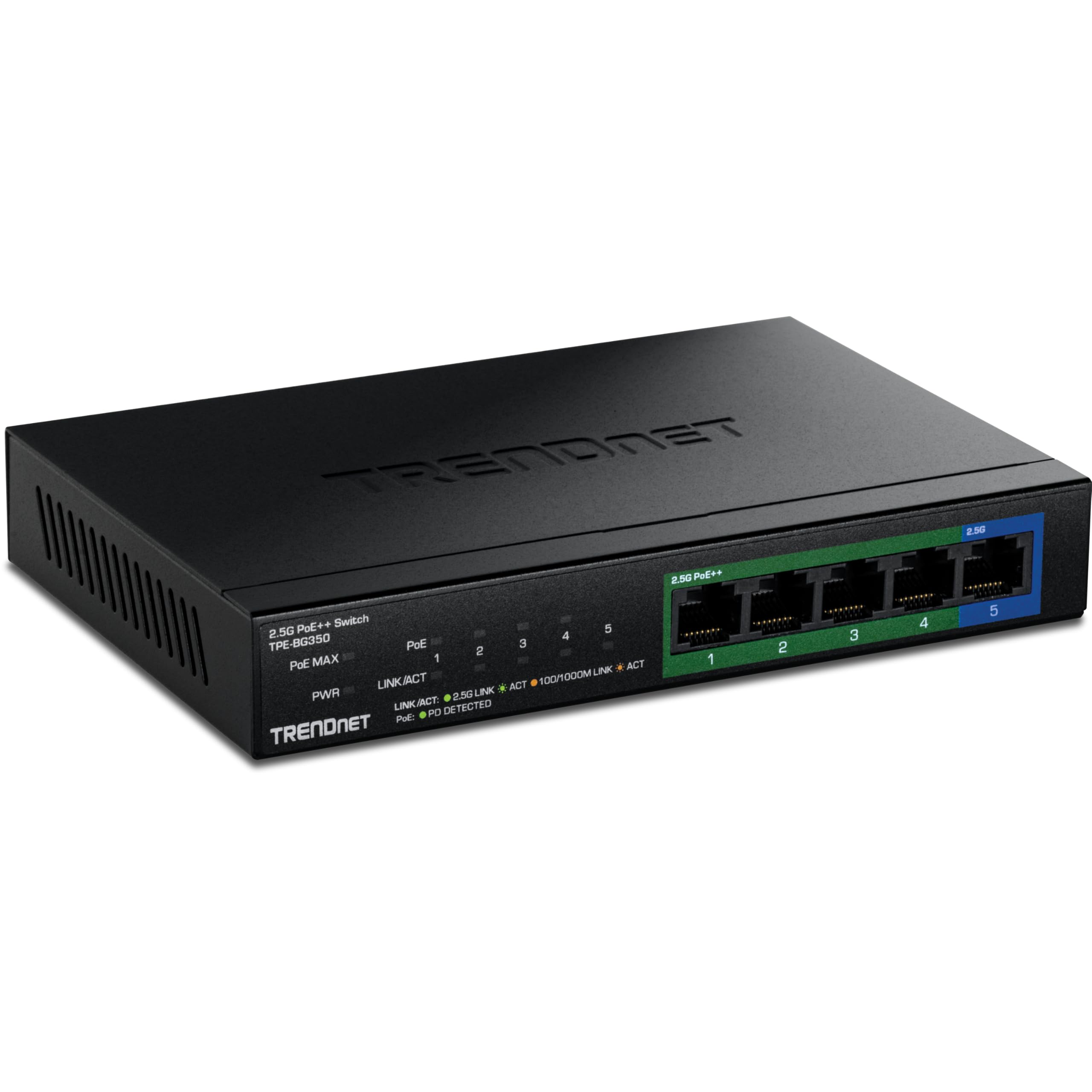 TRENDnet Commutateur PoE++ 5 ports 2,5 G, TPE-BG350, conforme NDAA + TAA, budget d'alimentation de 135 W, 95 W par port, capacité de commutation de 25 Gbit/s, répartiteur Ethernet, protection à vie
