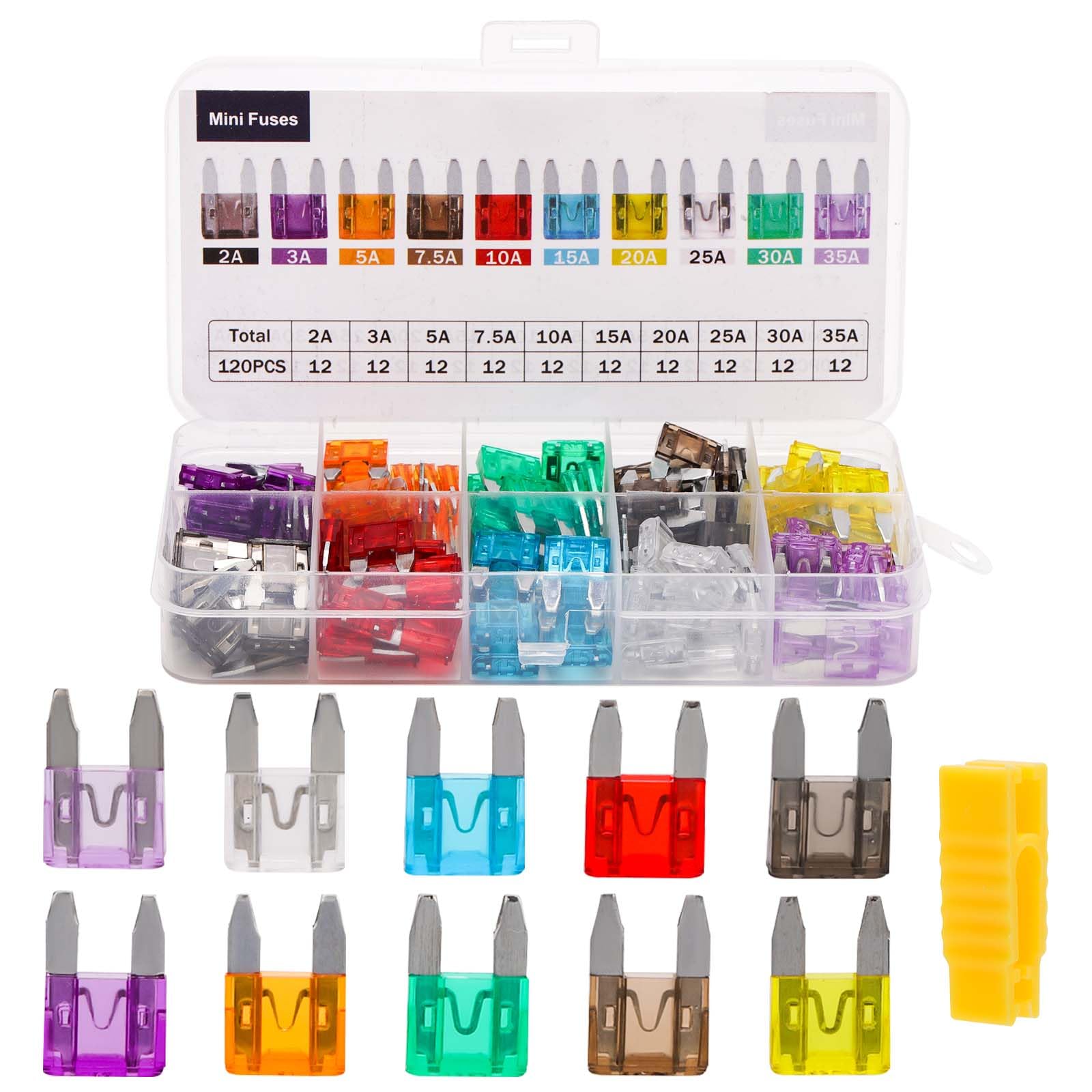 DY.2ten Kit De 110 Fusibles Auto Micro - 2A à 40A - Avec Extracteur Et Boîte De Rangement