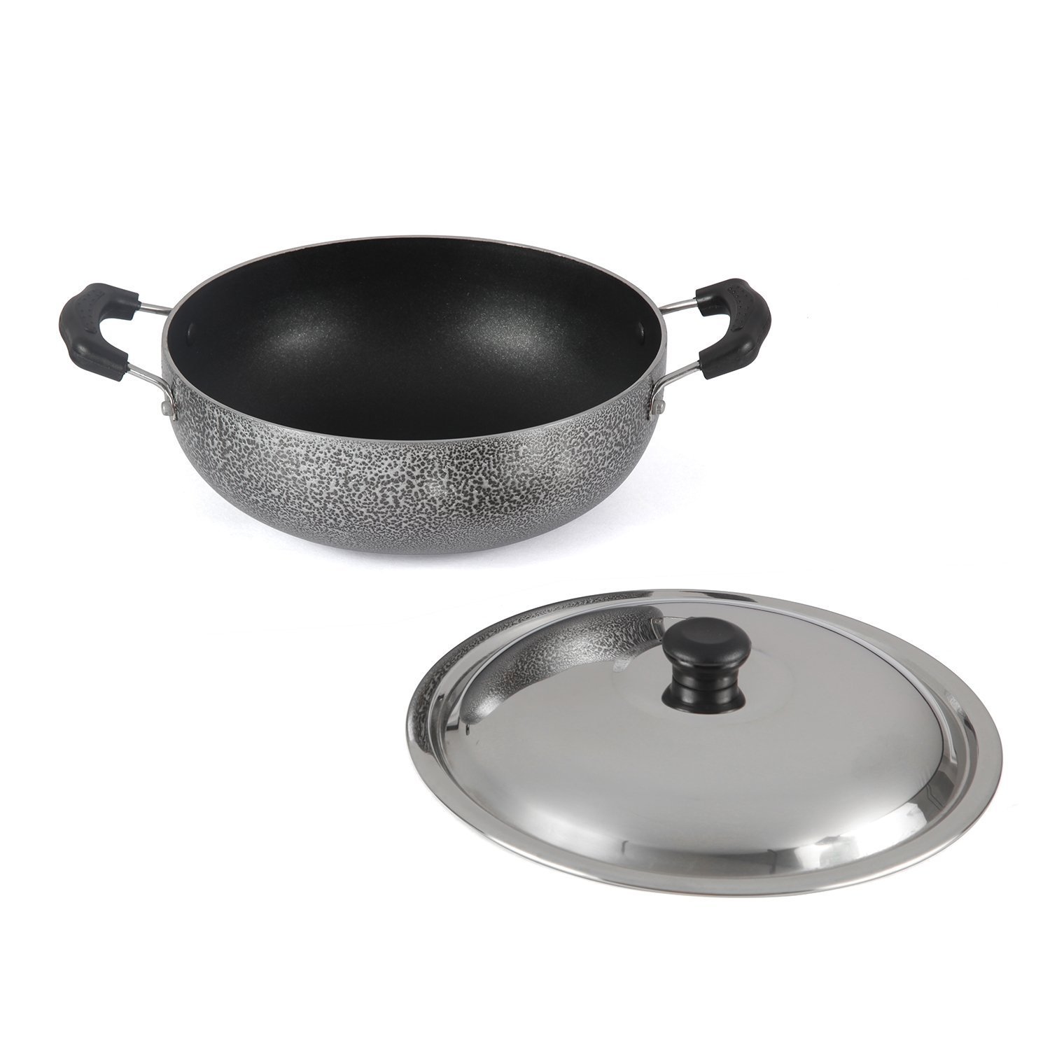 Anjali Aluminium Non Stick Kadhai with Stainless Steel Lid & 2 Side Handles Non-Stick Coating, and Durable Construction for Easy Cooking 1.5 Litre-DKD15