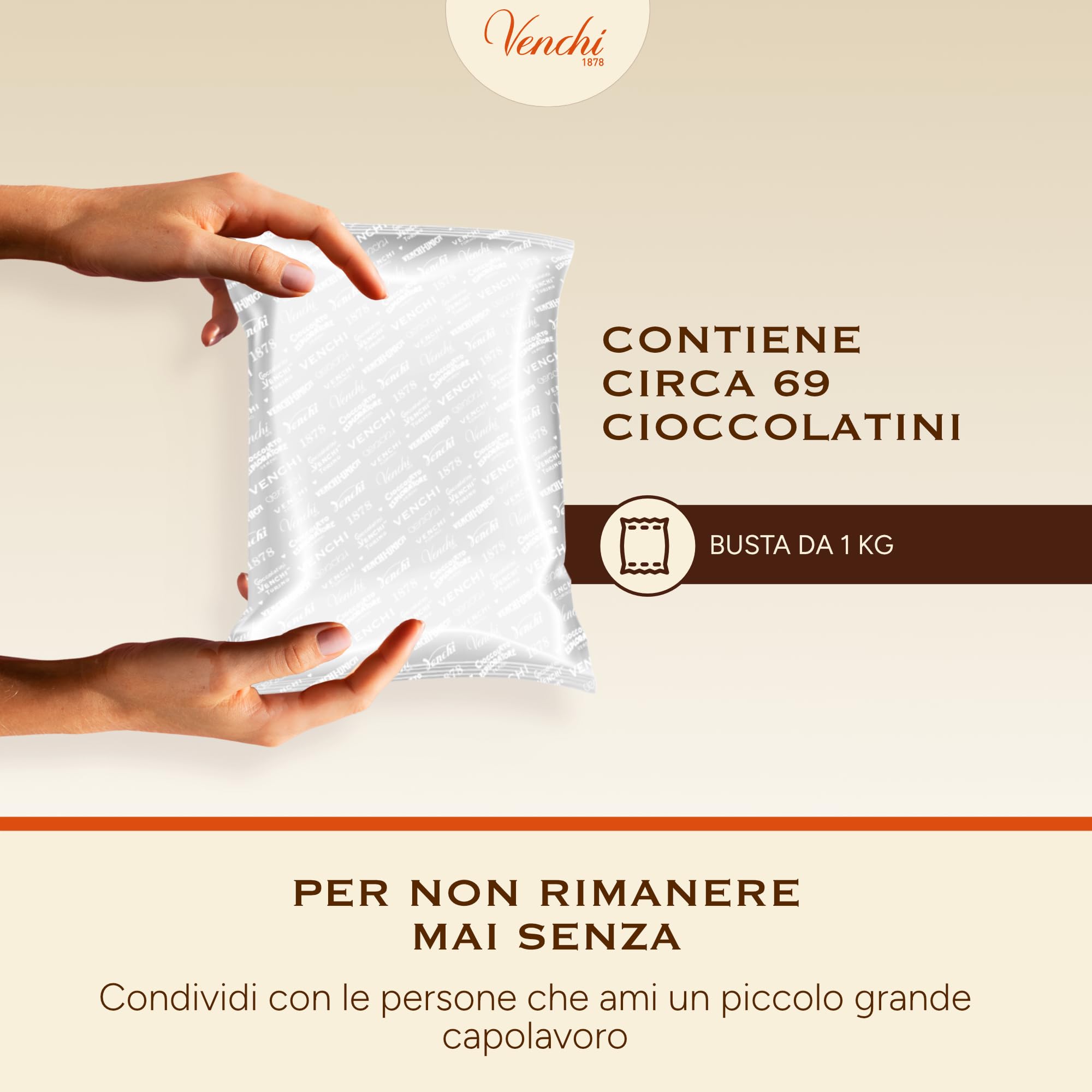 Venchi - Lingottino Nocciolato Latte -70% di Zuccheri - Cioccolatino con Nocciole Piemonte IGP intere, 1 kg - Senza Glutine