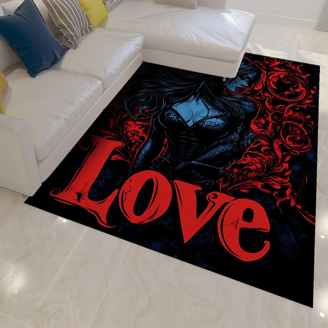 Dywaniki Dark Aesthetics 160x200cm Mistyczna Sylwetka Kobieta Wzór Niskie Włosy Dywan Antypoślizgowy Zmywalny Romans Miłość Przedpokój Wejście Dekoracja Podłogi