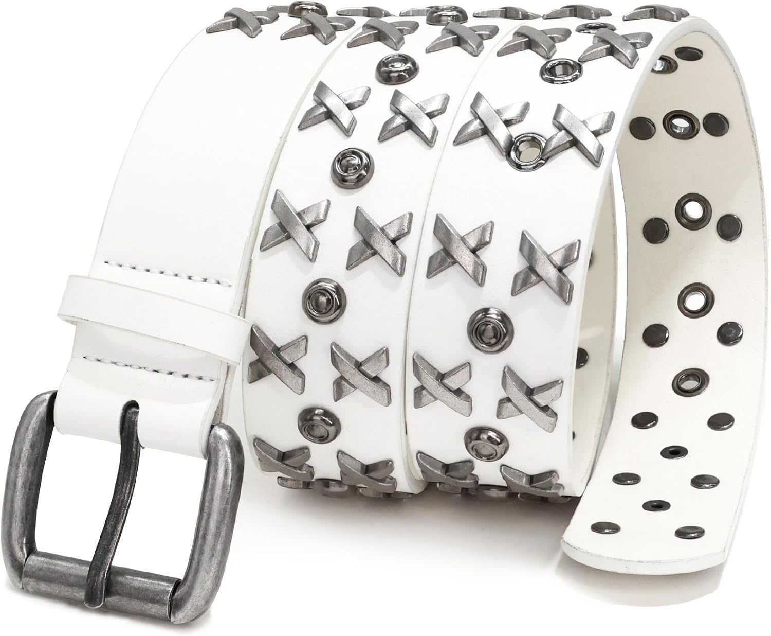 Men Studded Belt, Metal Punk Rock Rivet Cool Belts with Letter X Rivet for Men fit Jeans Pants