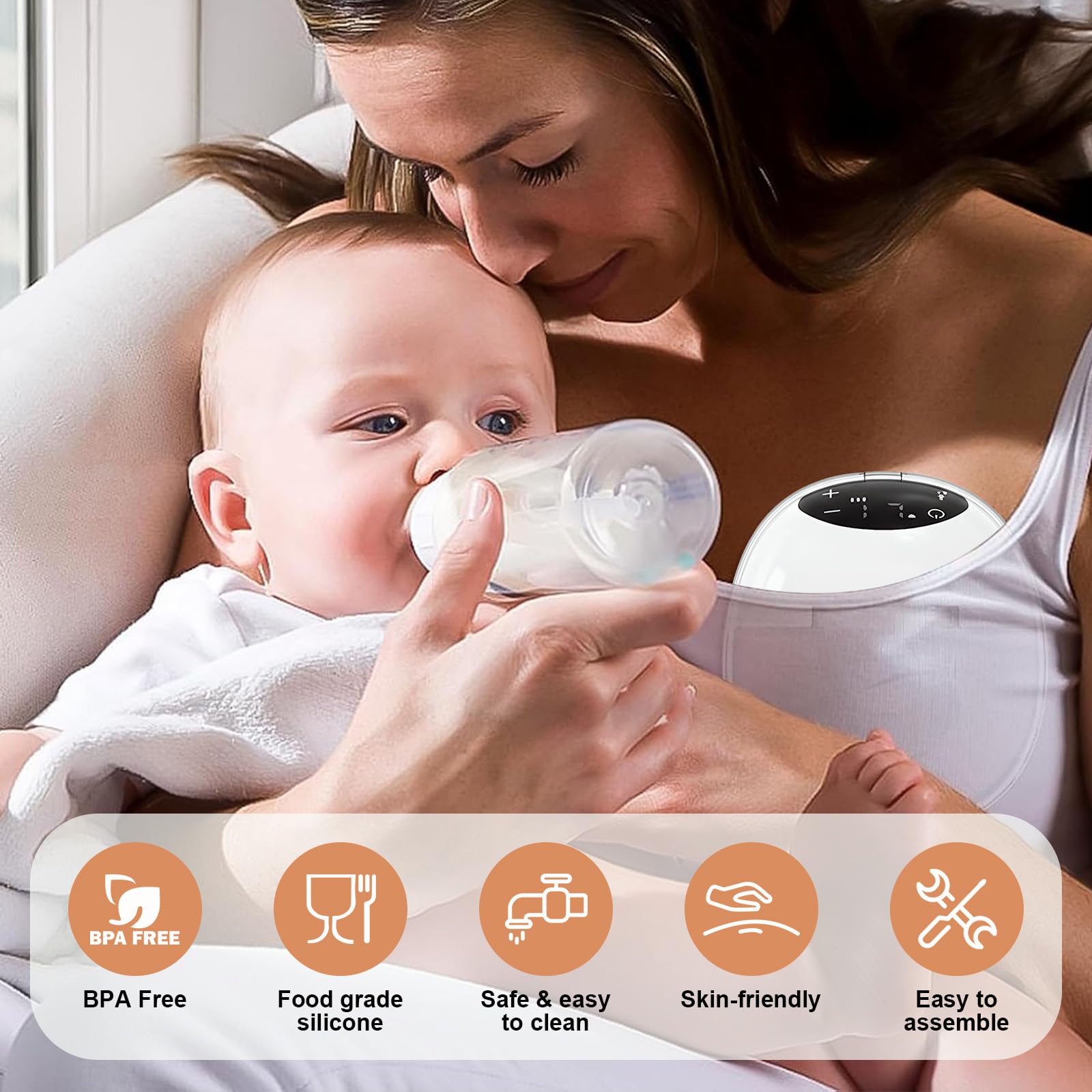TOPCHANCES Hands Free Breast Pump,Wearable Breast Pump Electrical 4Modes 12Levels,45dB Ultra Quiet Wireless Pump,with 10 Milk Storage Bag and 17/19/21/24mm Flange,BPA Free(Touchscreen,White-1PC) - Image 3