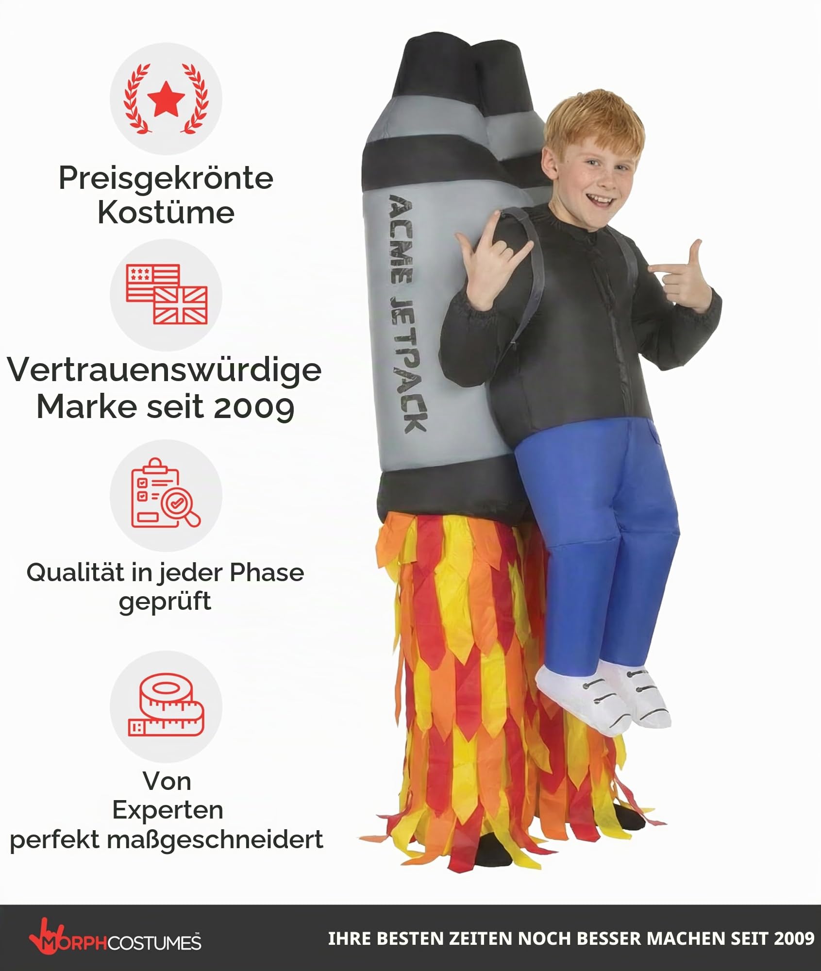 Morph Aufblasbares Raketen Kostüm für Kinder, lustiges Faschingskostüm für Jungen und Mädchen - Einheitsgröße