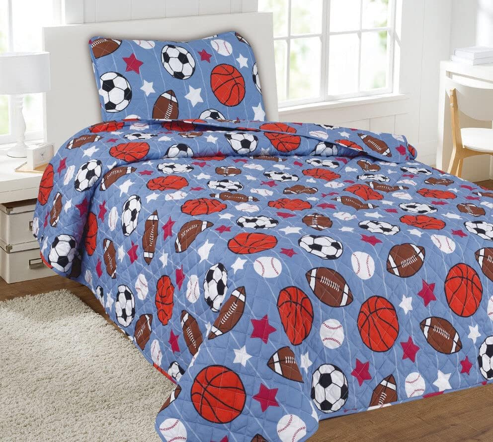 Twin Size Kids Bedding Quilt - Boys & Girls Printed Covers (Gameday)