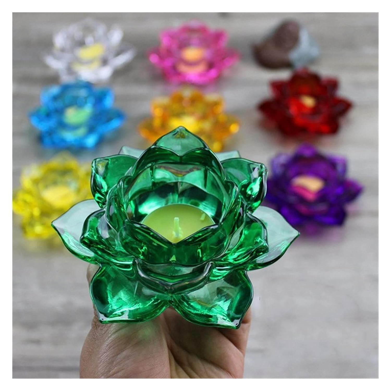 120mm Quartz Crystal Lotus Flower Crafts Glass Paperweight Fengshui Ornaments Figurines Home Wedding Party Decor Gifts Souvenir Candle Holder (Color : Green)
