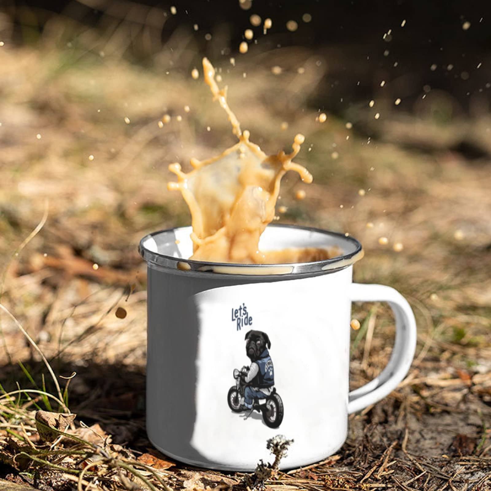 Amazon.co.jp: QMT エナメルカップ ホーロー オートバイライダー パグ