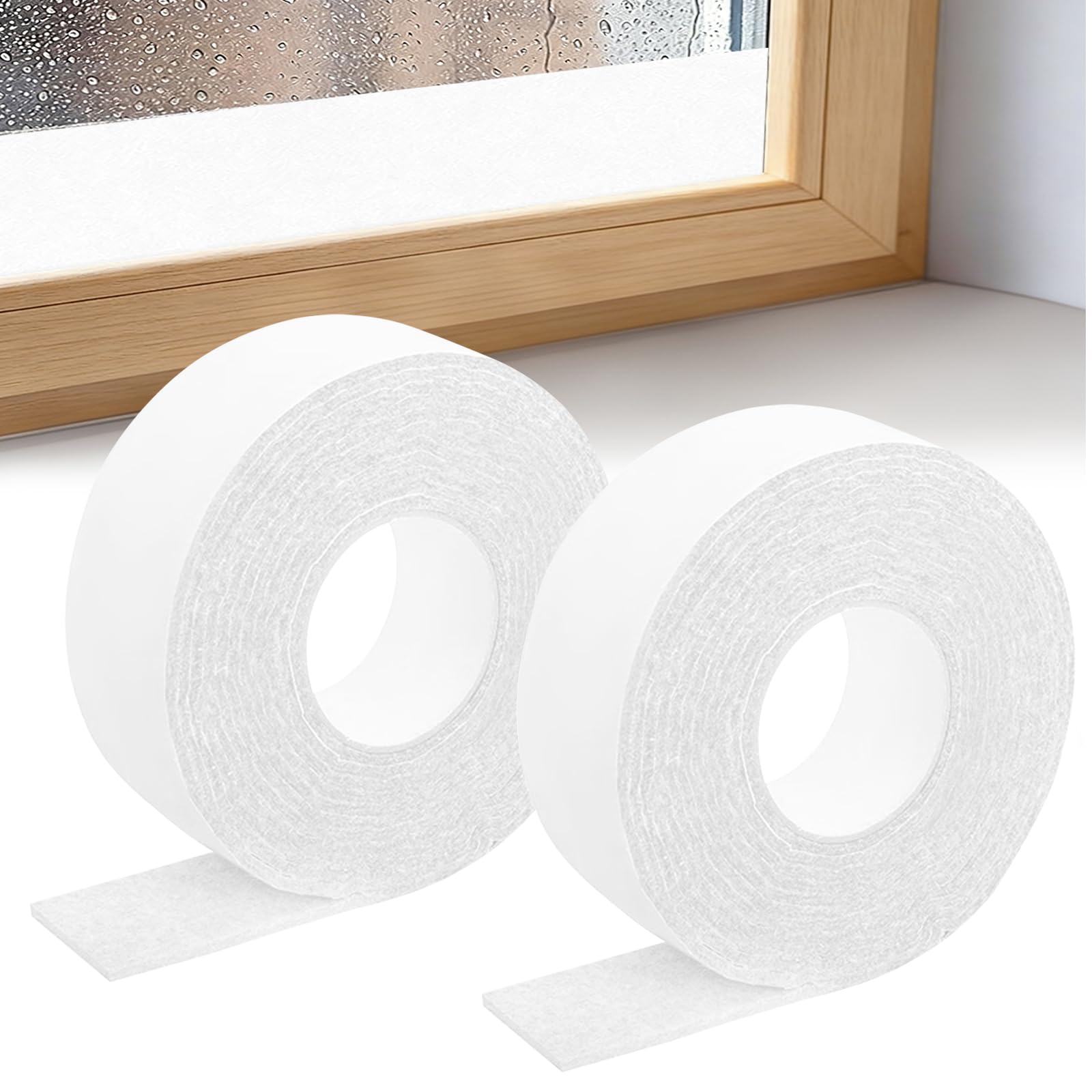 Sythrix White 2 Rolls Condensation Absorbers For Windows, 3Cm X 400Cm Reusable Window Condensation Absorbers, Self Adhesive Felt Tape Moisture Anti Condensation Strips For Windowsills, Glass, Doors (White)