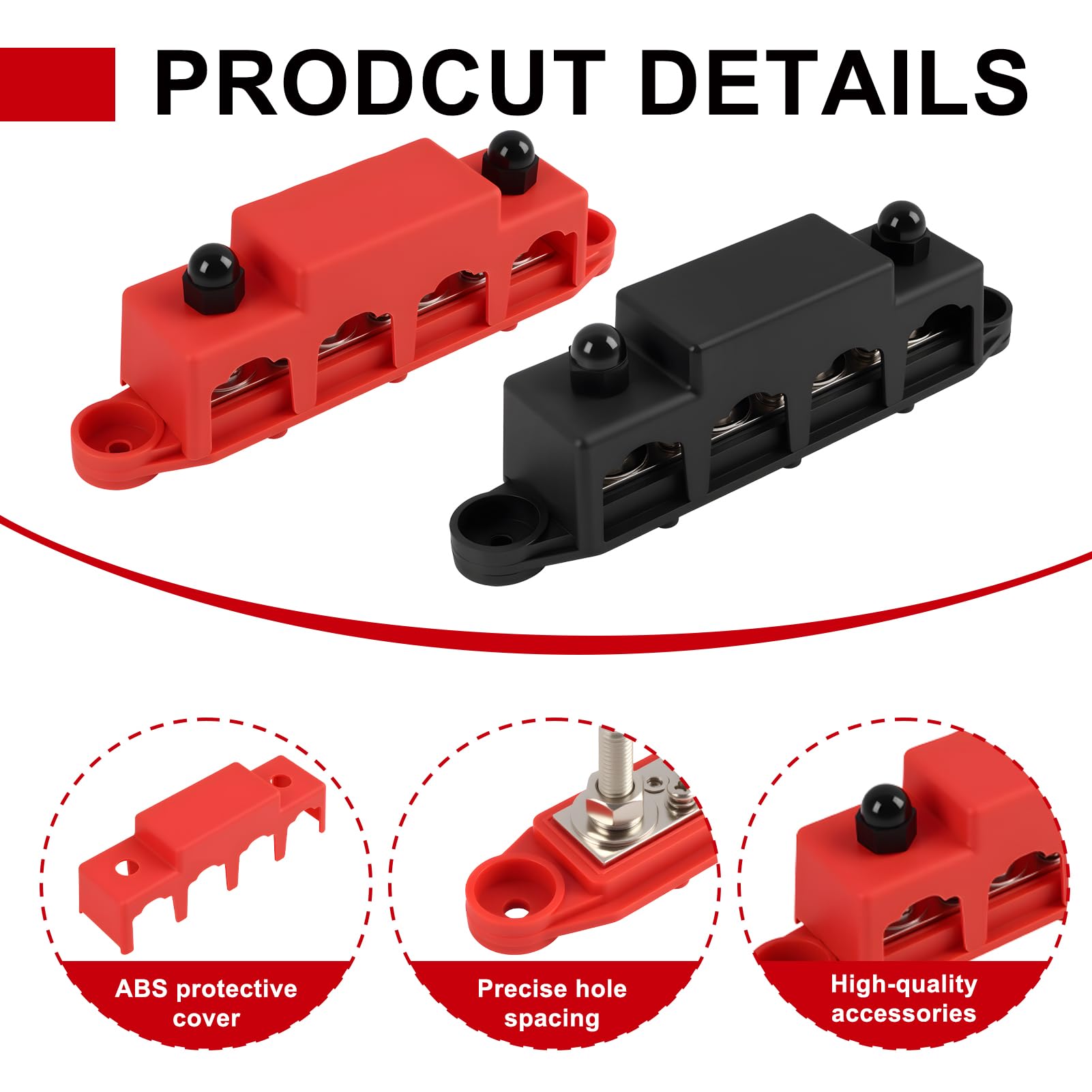 2 piezas 12 V-48 V Barra de distribución de alimentación, 250 A Bloque de terminales eléctrico con 4 x M10 pernos de terminal, bloque de distribución DC, barra colectora M8 con tapa (rojo y negro)