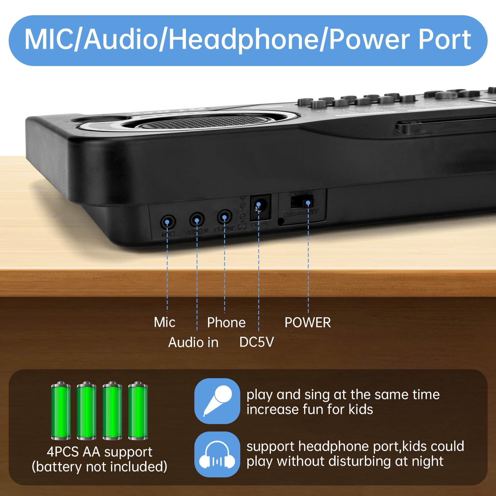 61 Key Piano Keyboard for Kids, Electronic Music Toy for Beginners, 16 Tones, 10 Rhythms, 6 Demos, Built-in Recording, Perfect Christmas or Birthday Gift for Ages 3+