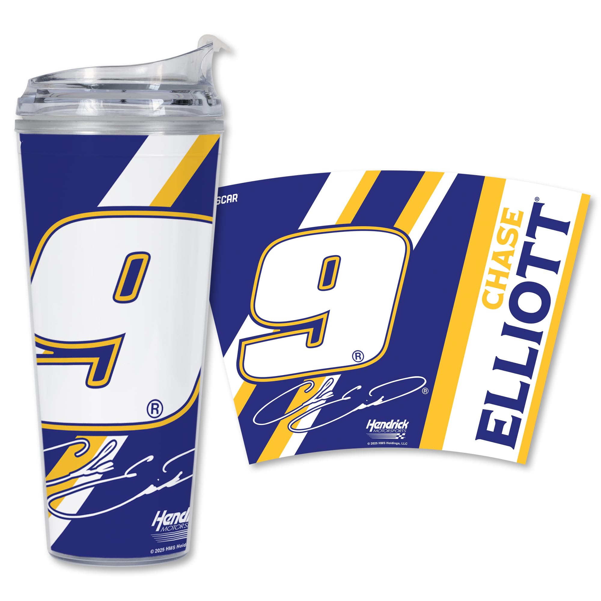 Rico Industries Chase Elliott Nascar Racing 24Oz Acrylic Tumbler With Hinged Lid, Officially Licensed Double Wall Tumbler With Straw