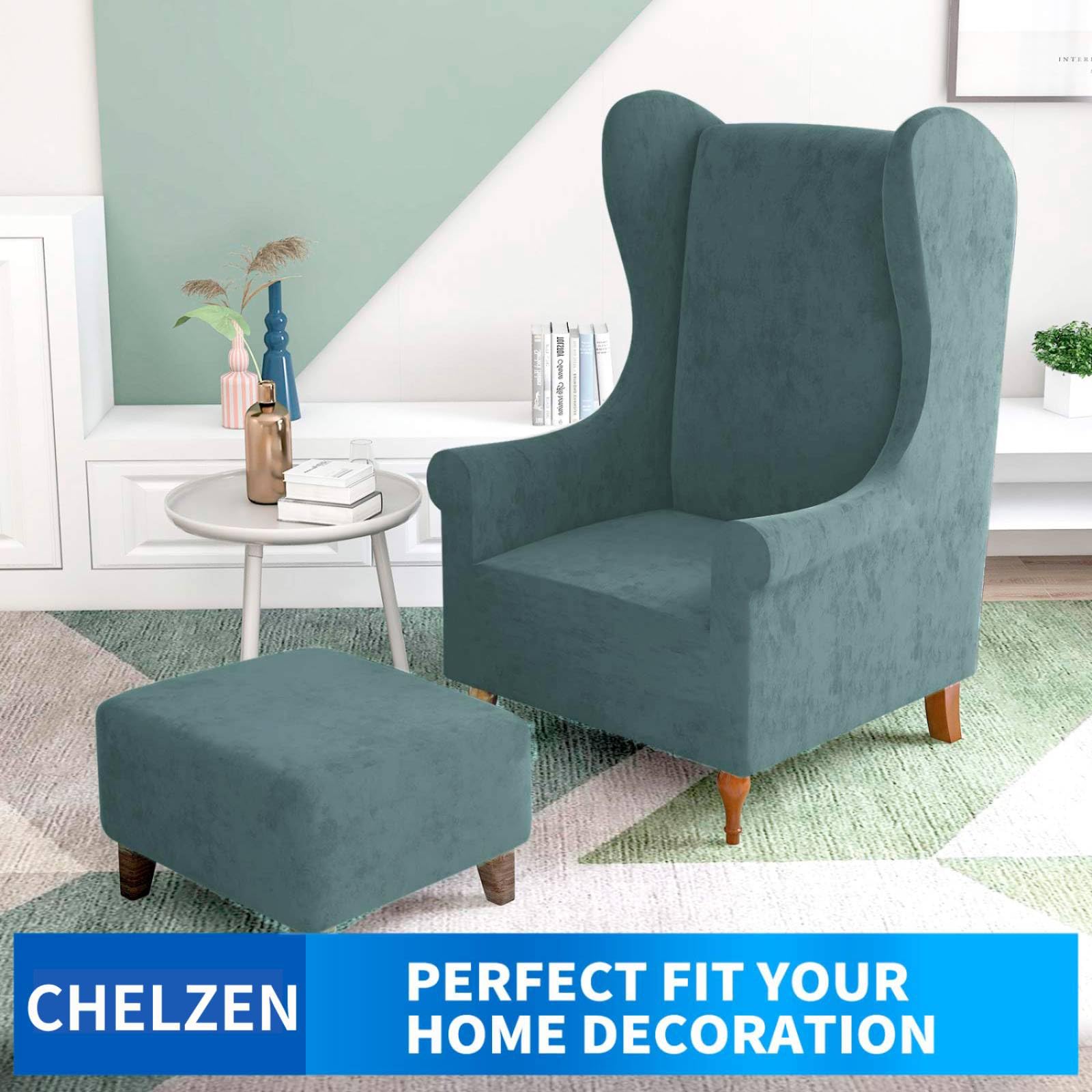 CHELZEN Stretch Velvet Wingback Chair Slipcover Soft Slipcovers for Wingback Chairs Wing Chair Cover with Elastic Bottom (Wing Chair - Image 2