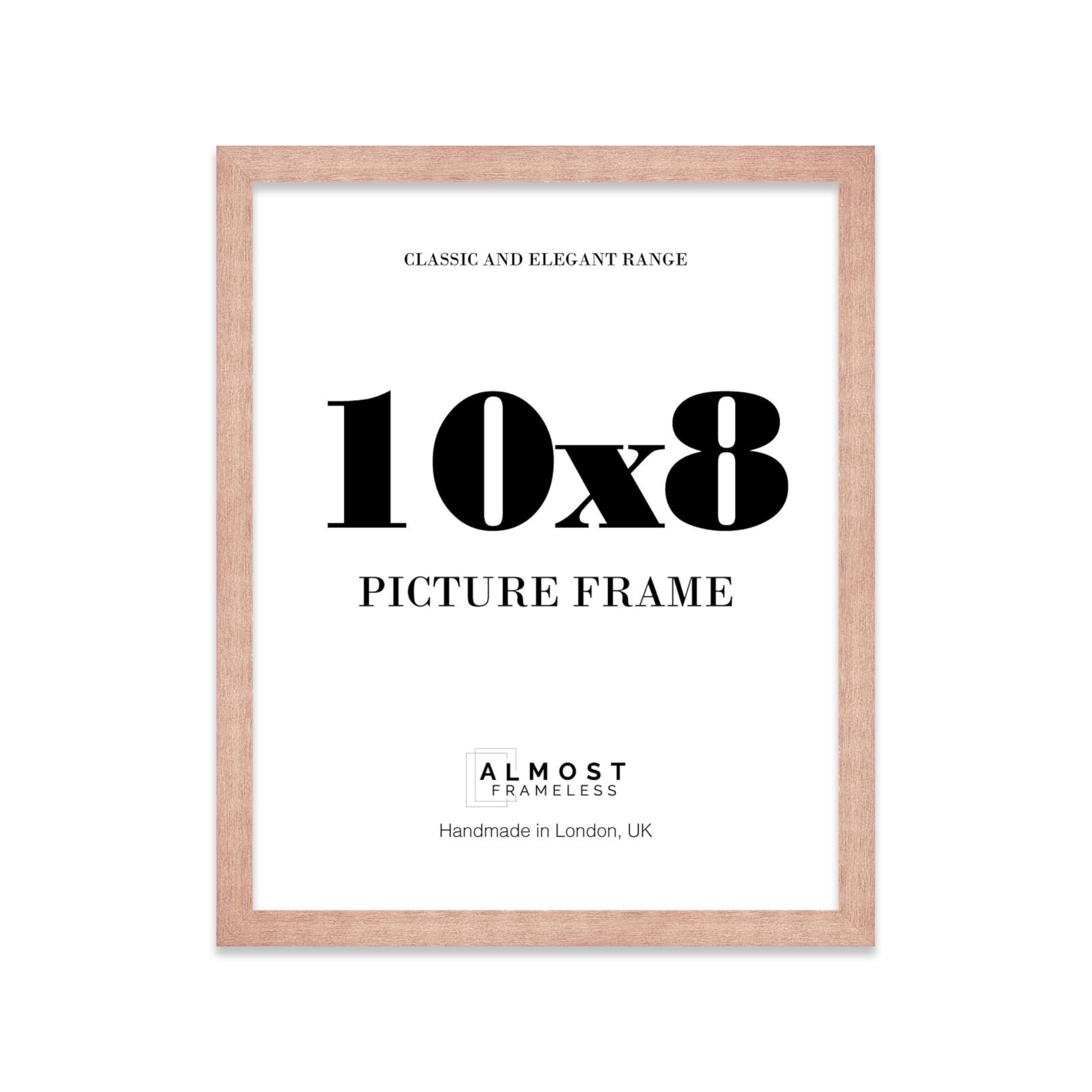 Almost Frameless 10x8 Copper Picture Frame 10"x8"(25.4x20.3cm) Poster, Photo, Artwork, or Print. Thin Edge Slim Frame Portrait and Landscape Display with Wall Hooks