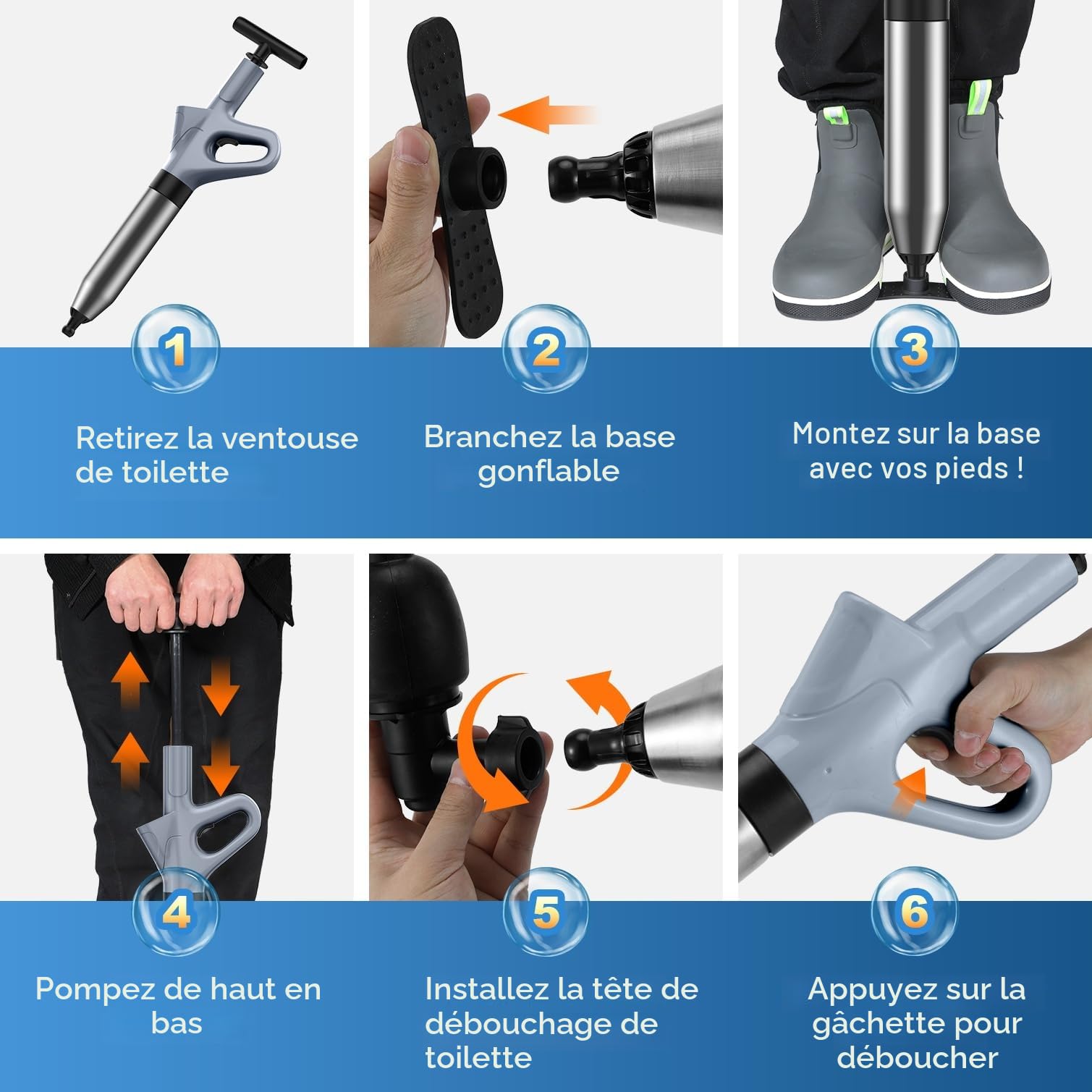 Déboucheur WC, Déboucheur Canalisation,Ventouse Deboucheur Evier pour Toilettes, Adapté aux Baignoires,Toilettes, Douches, Lavabo