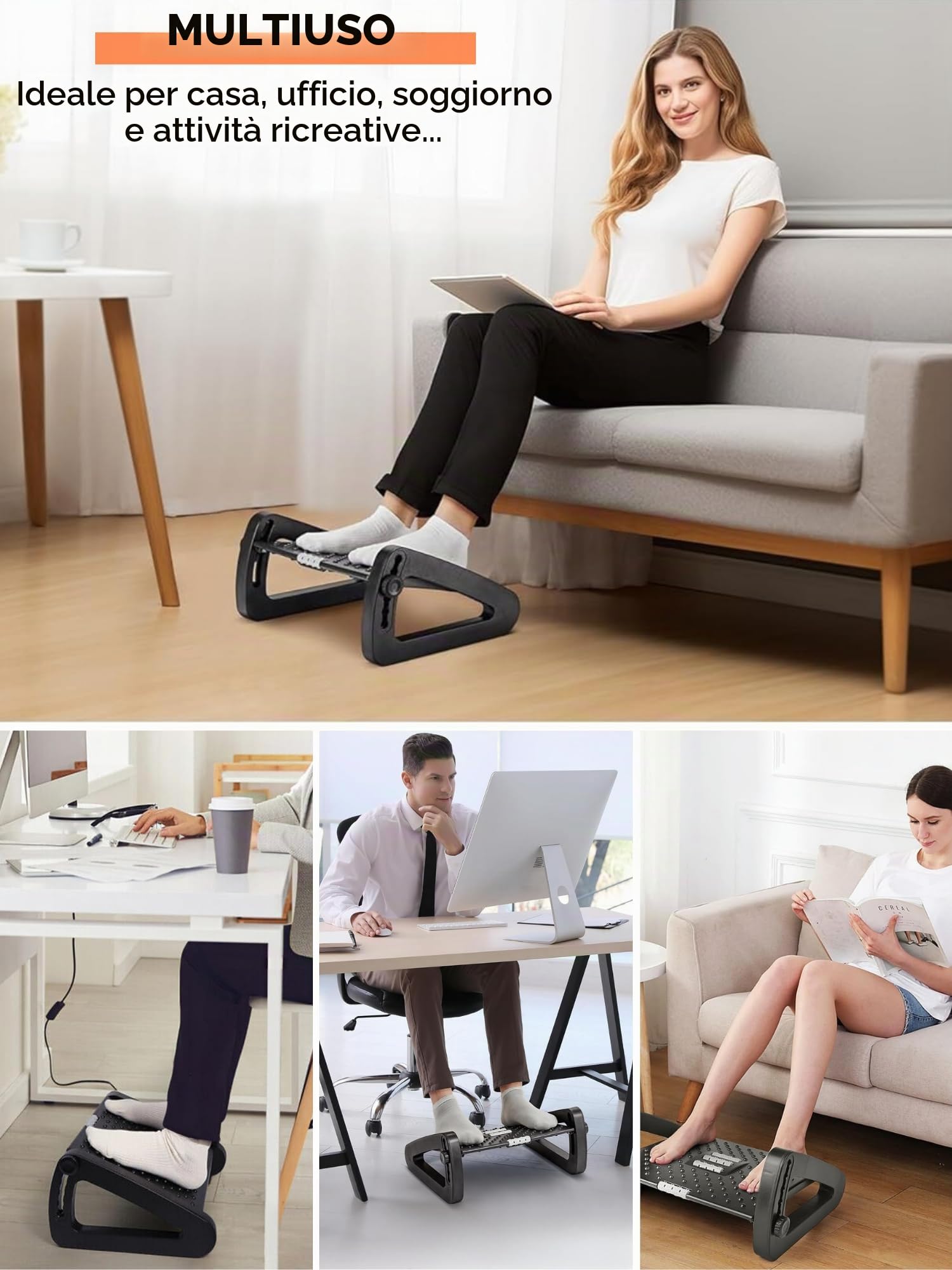 Poggiapiedi Ergonomico per Ufficio, Supporto per i Piedi per Scrivania Regolabile, Antiscivolo, Poggiapiedi con Funzione Massaggio, Migliora la Postura e la Circolazione, Ideale per Lavoro e Casa