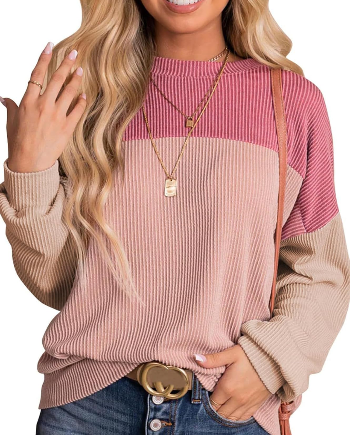 LIZALIG Plus Size Sweatshirt for Women Striped Colorblock Long Sleeve Crewneck Casual Loose Pullover Shirt Top