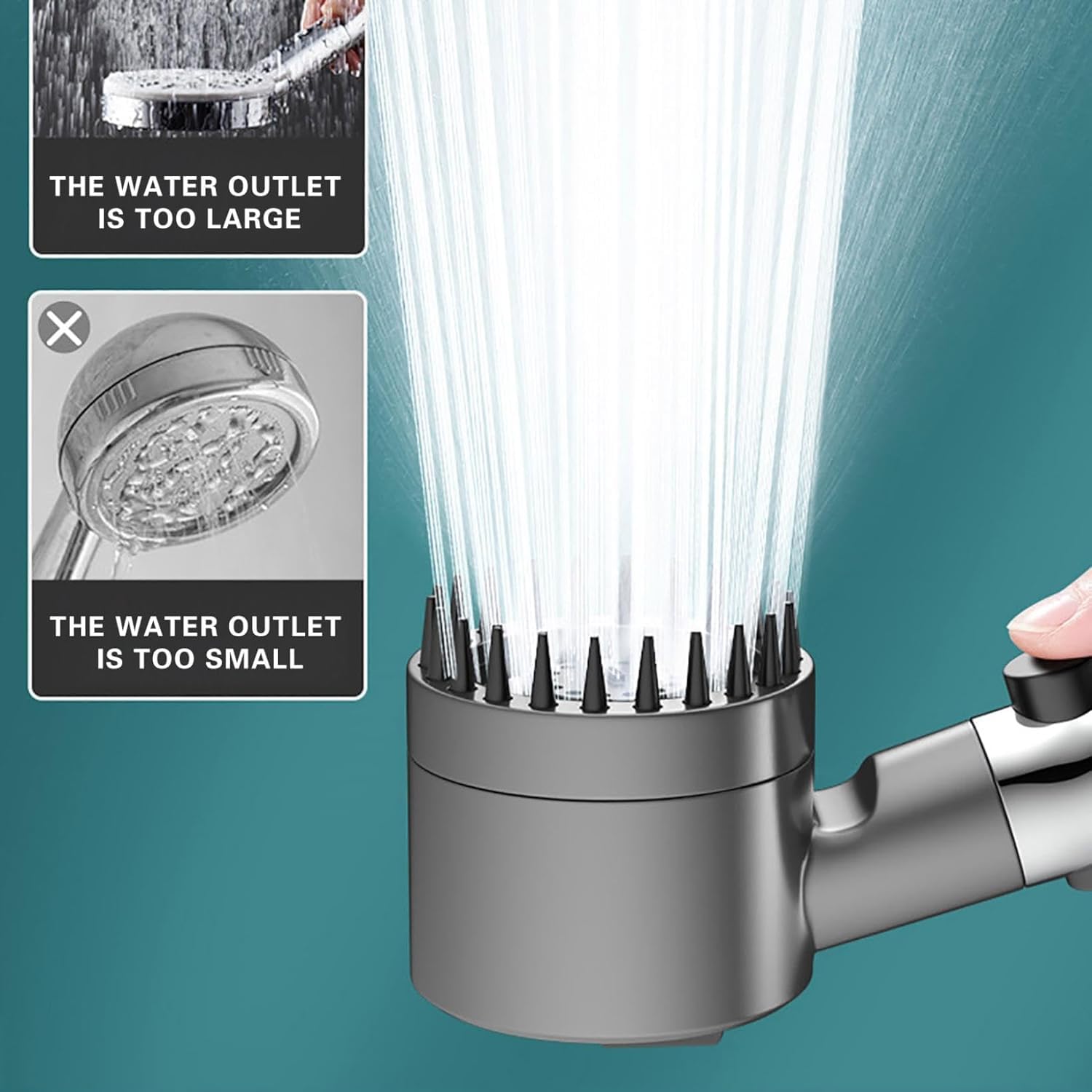 Soffione doccia con doccetta, soffione doccia ad alta pressione con filtro e staffa a parete, 3 modalità di spruzzo, pulsante di spegnimento completo on/off, doccia a pioggia regolabile