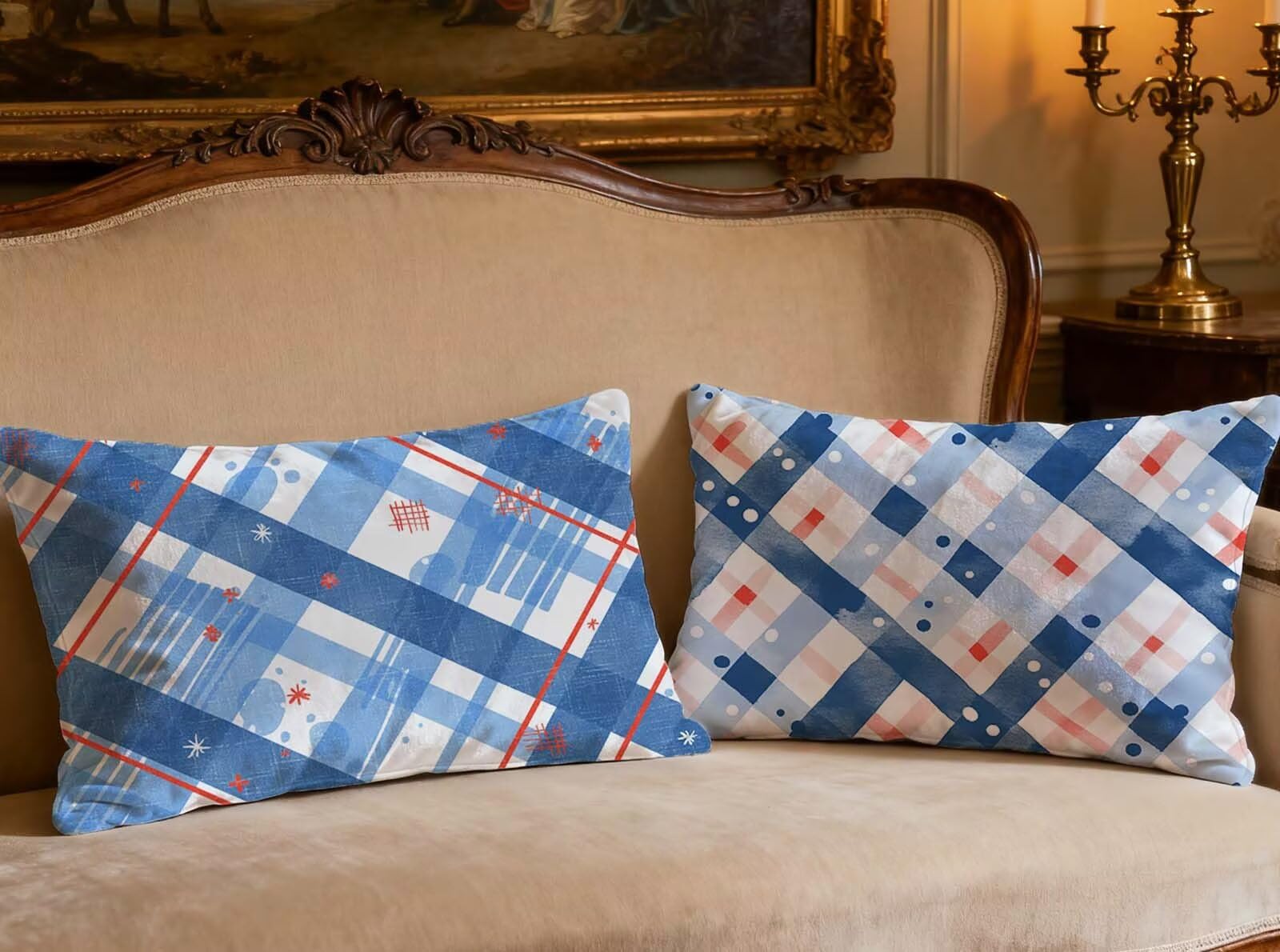 Housse de coussin bleu 40x70cm lot de 2 en velours pour rafraîchir un canape fatigue