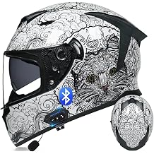Bluetooth Motorcycle Helmet Full Face Flip Up Motorbike Helmet with Microphone DOT Approved Tail Wing Design Noise Reduction with Anti-Fog Double Visor for Adults Men and Women
