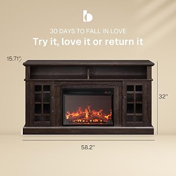 BELLEZE Astorga 58 TV Stand with 23 Electric Fireplace - Espresso