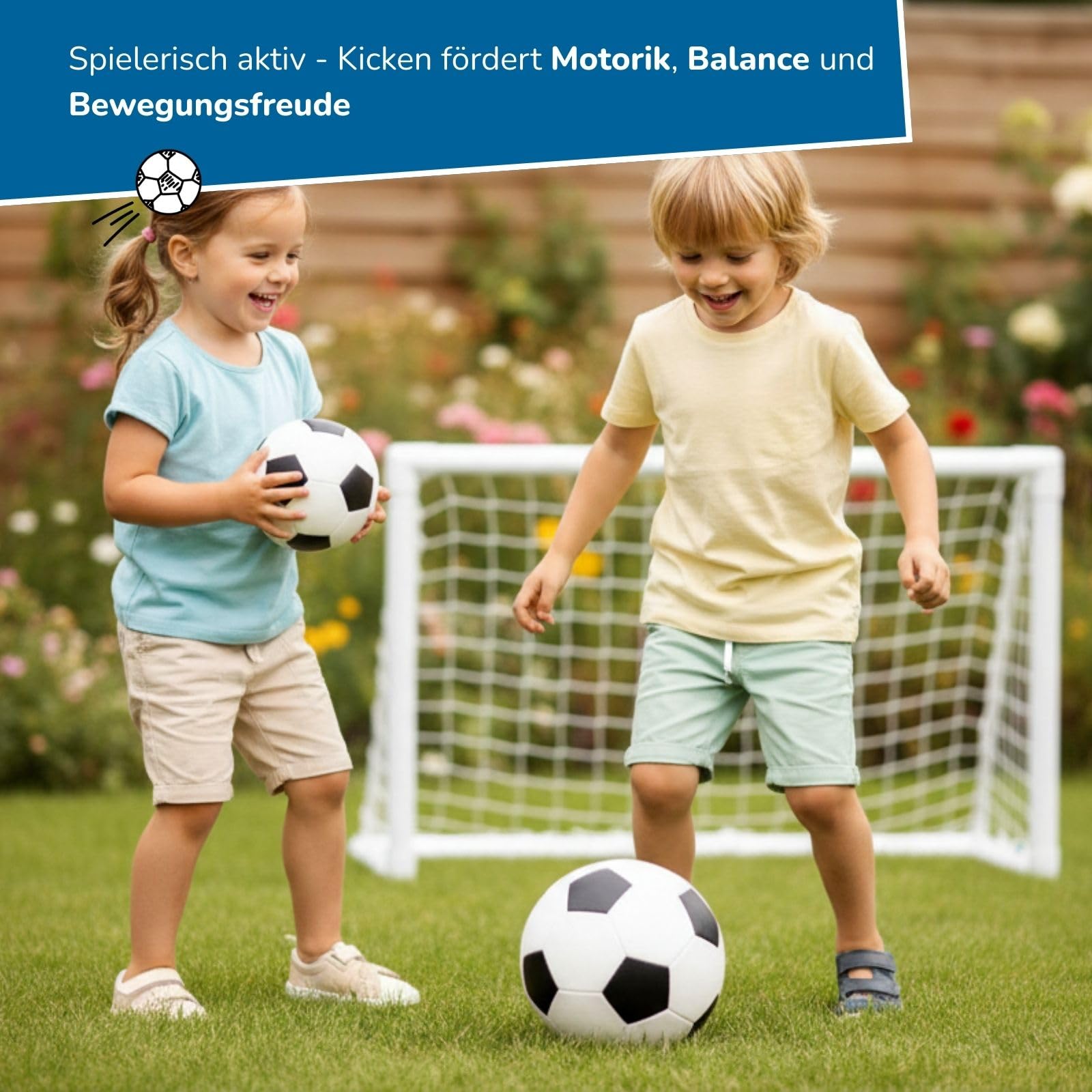 alldoro 68703 Softball 2er Set, Ø 10 cm & 18 cm, weiche Schaumstoff-Fußbälle für Kinder ab 0 Jahren, weiß/schwarzes Bälle-Duo für Indoor & Outdoor