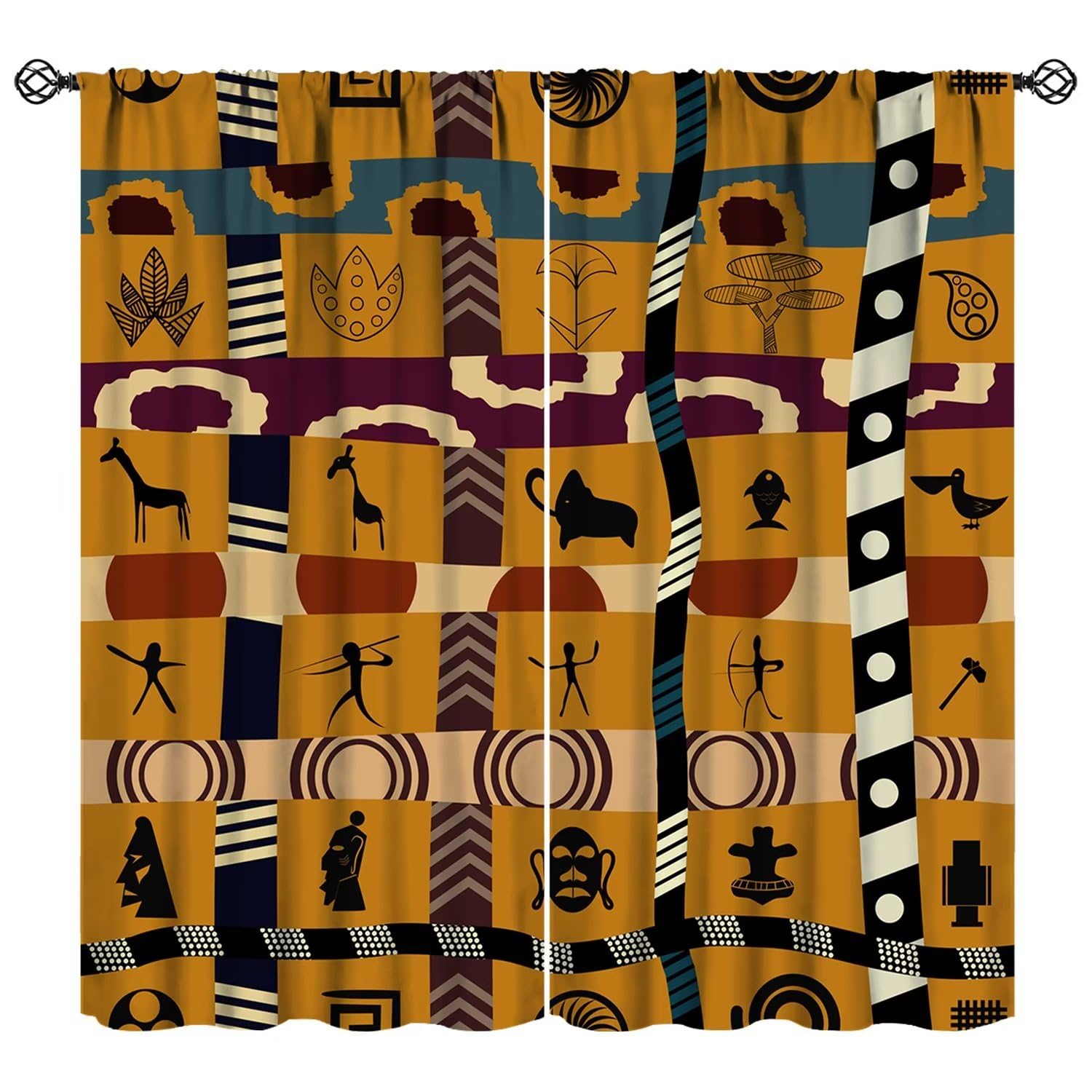 JESTRONRY African Mud Cloth Curtains, Ethnic Bohemian Geometric Elements Tribal Design Room Darkening Door Window Rod Pocket Curtain for Living Room Bedroom 72x63in