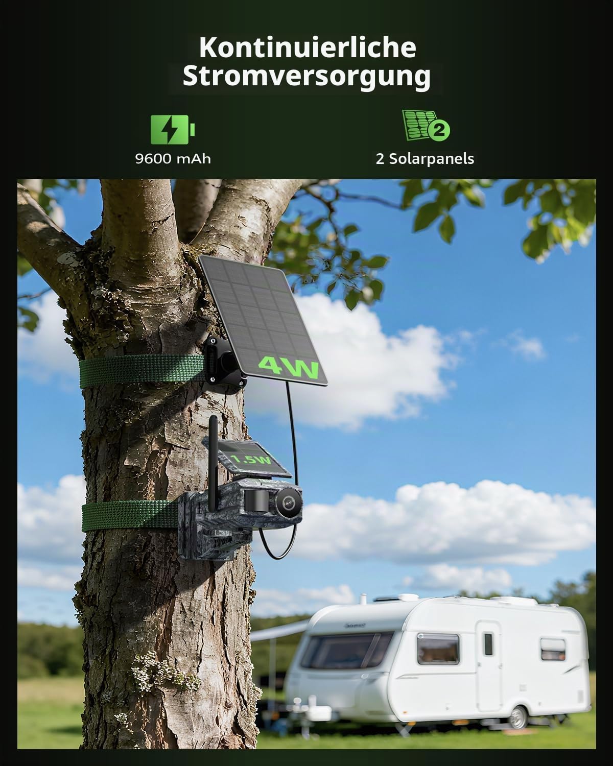 Xega 4G LTE Solar Überwachungskamera mit SIM-Karte&2 Solarmodulen