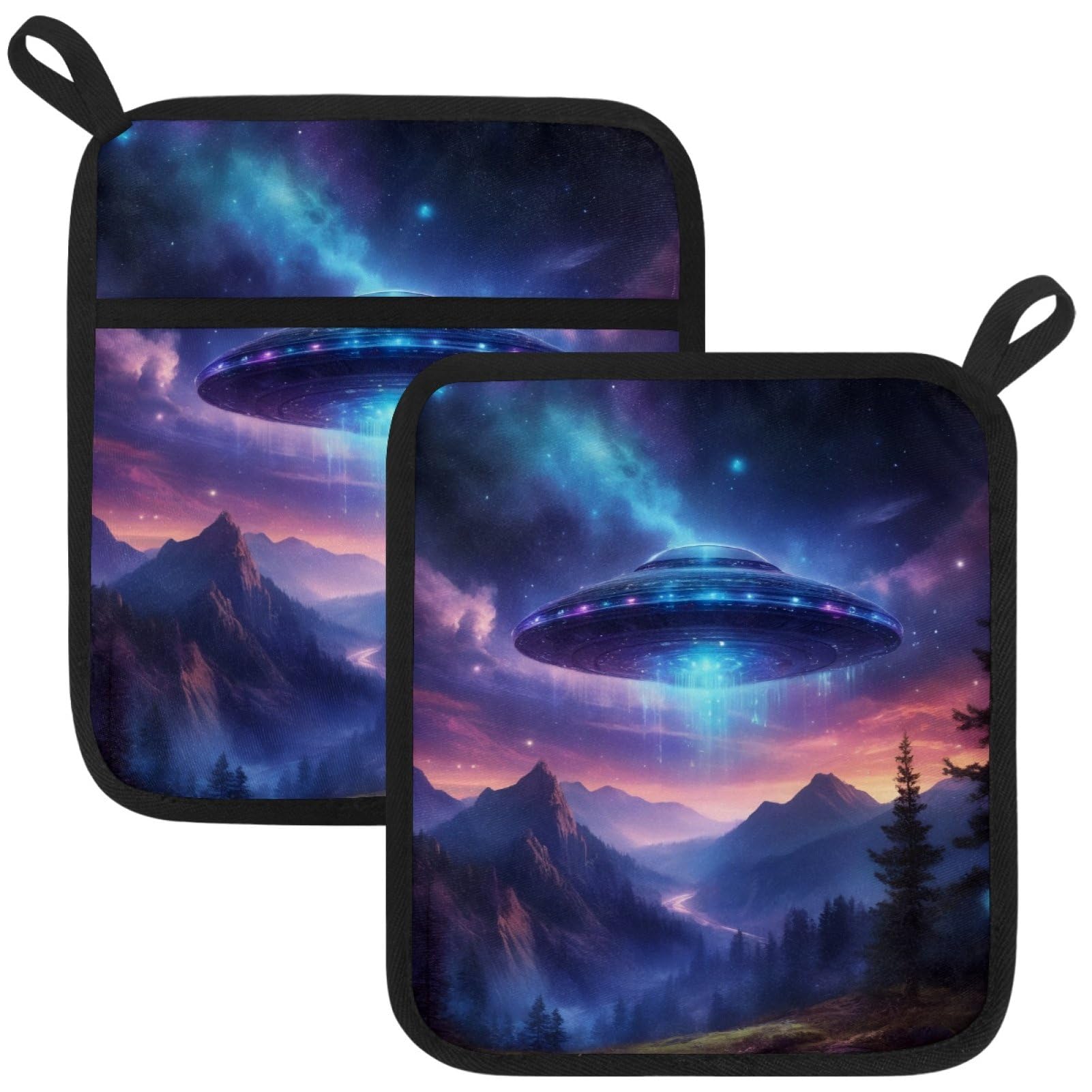 VAPOKF Cartoon UFO Pot Holder, Heat Resistant Oven Cloths, Potholders & Oven Gloves, for Kitchen Cooking & Baking, Thick & Safe, Protection of Hands From Hot Utensils