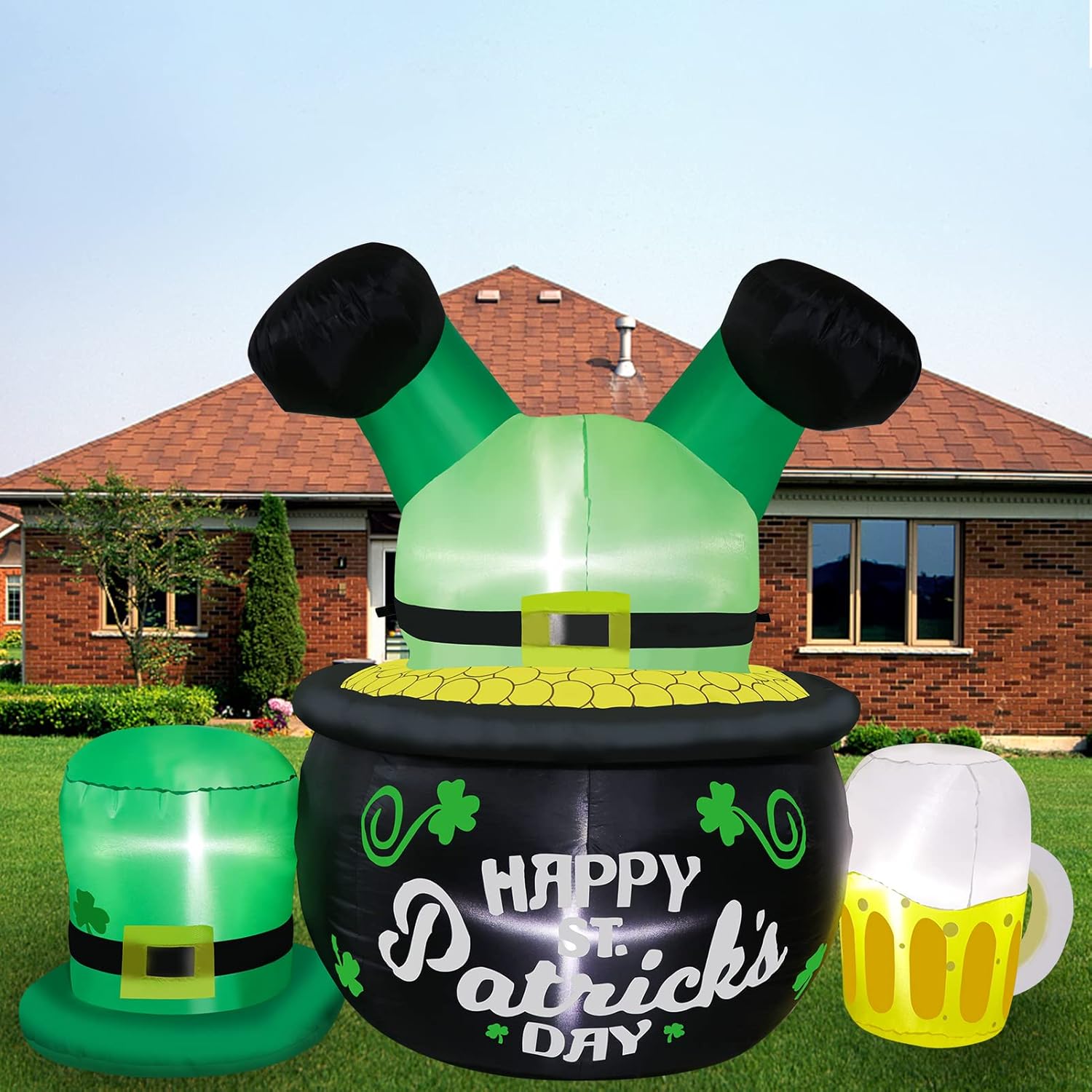 7 Ft Long St. Patrick’s Day Inflatable Decorations, Angela&Alex Inflatable Leprechaun Upside Down in Gold Coin Pot with Beer Lucky Hat for Indoor Outdoor Lawn Saint. Patrick’s Day Decorations : Patio, Lawn & Garden