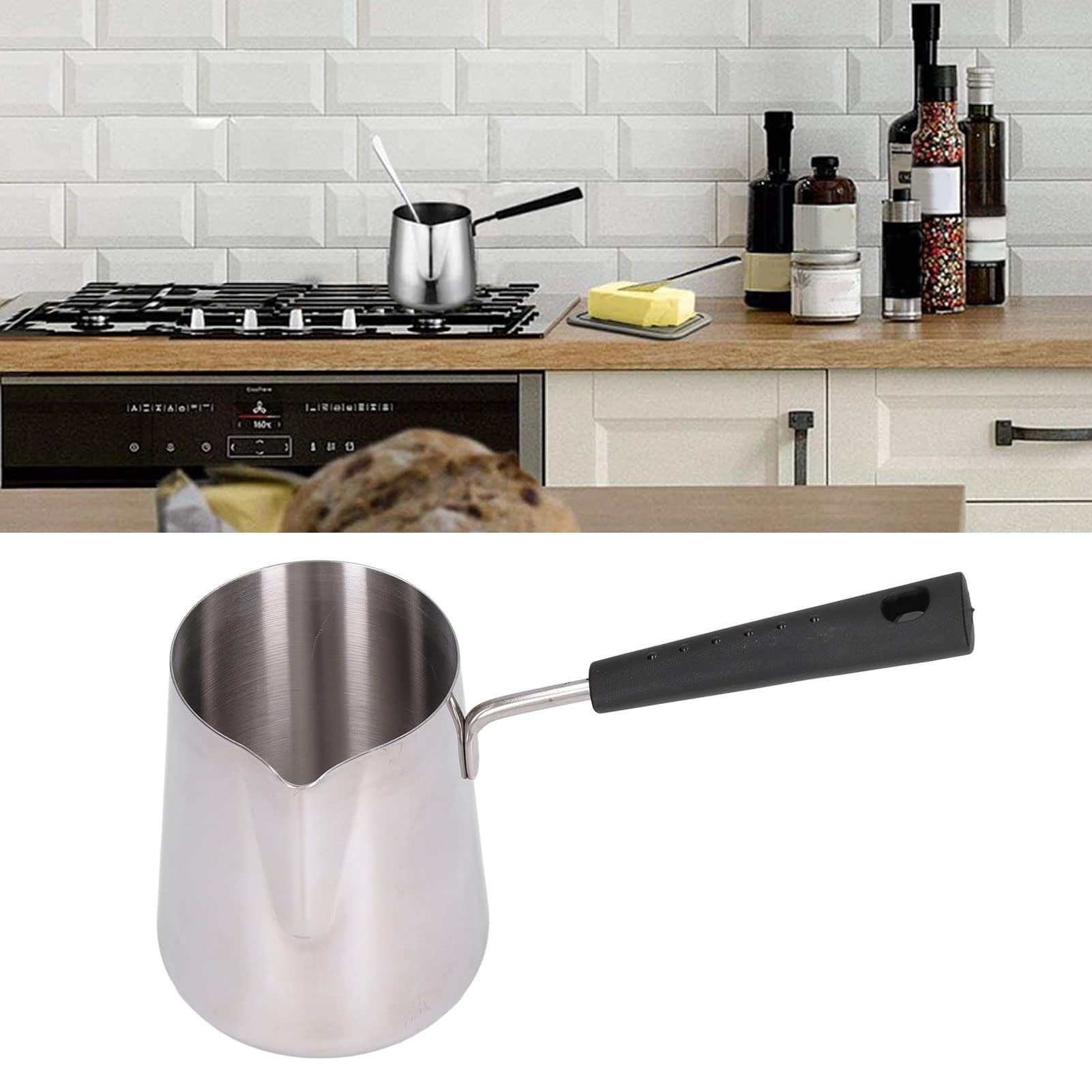 Pot Lait Et Eau Inox FACAIIO Casserole à Lait En Acier Inoxydable – Chauffe-beurre Avec Bec Verseur – Pour Soupes, Sauces, Porridge Et Lait (300 Ml Pot à Lait Et Eau - 3