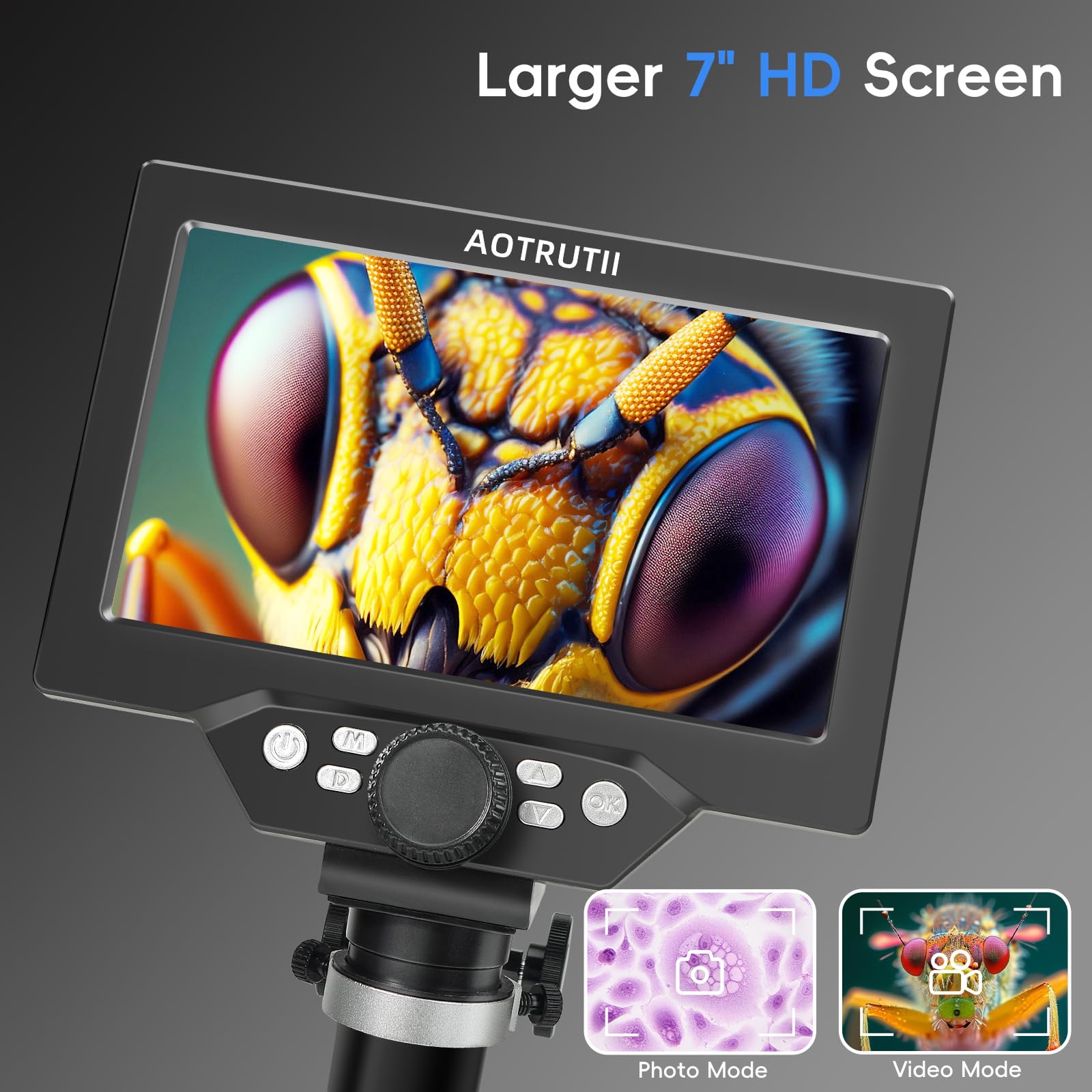 Microscopio digital LCD de 7 pulgadas, aumento de 1200X, cámara de video HD 12MP 1080P con soporte de metal, 8 luces LED, ventanas compatibles para inspección de monedas, placas de circuito