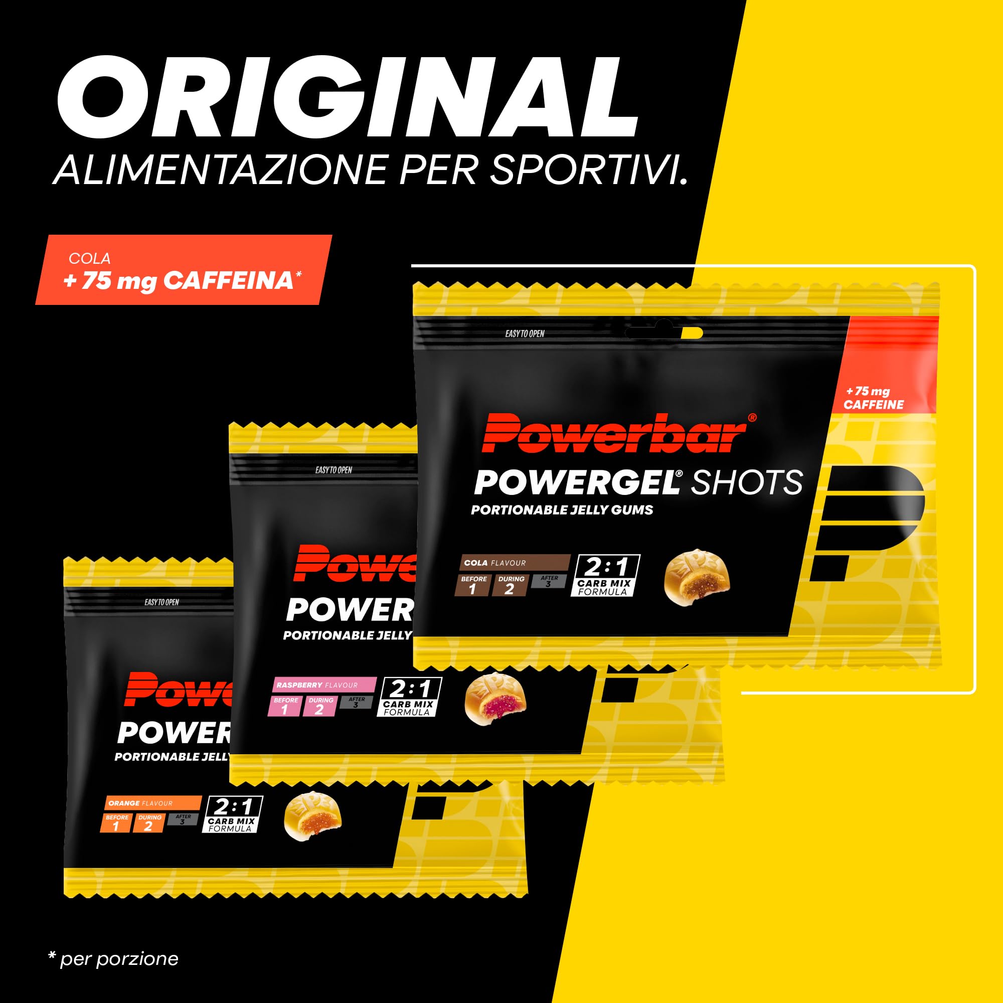 Powerbar PowerGel Shots Cola 24x60g - Energia ad alto contenuto di carboidrati - C2MAX - Vitamina B6 + 75 mg di caffeina